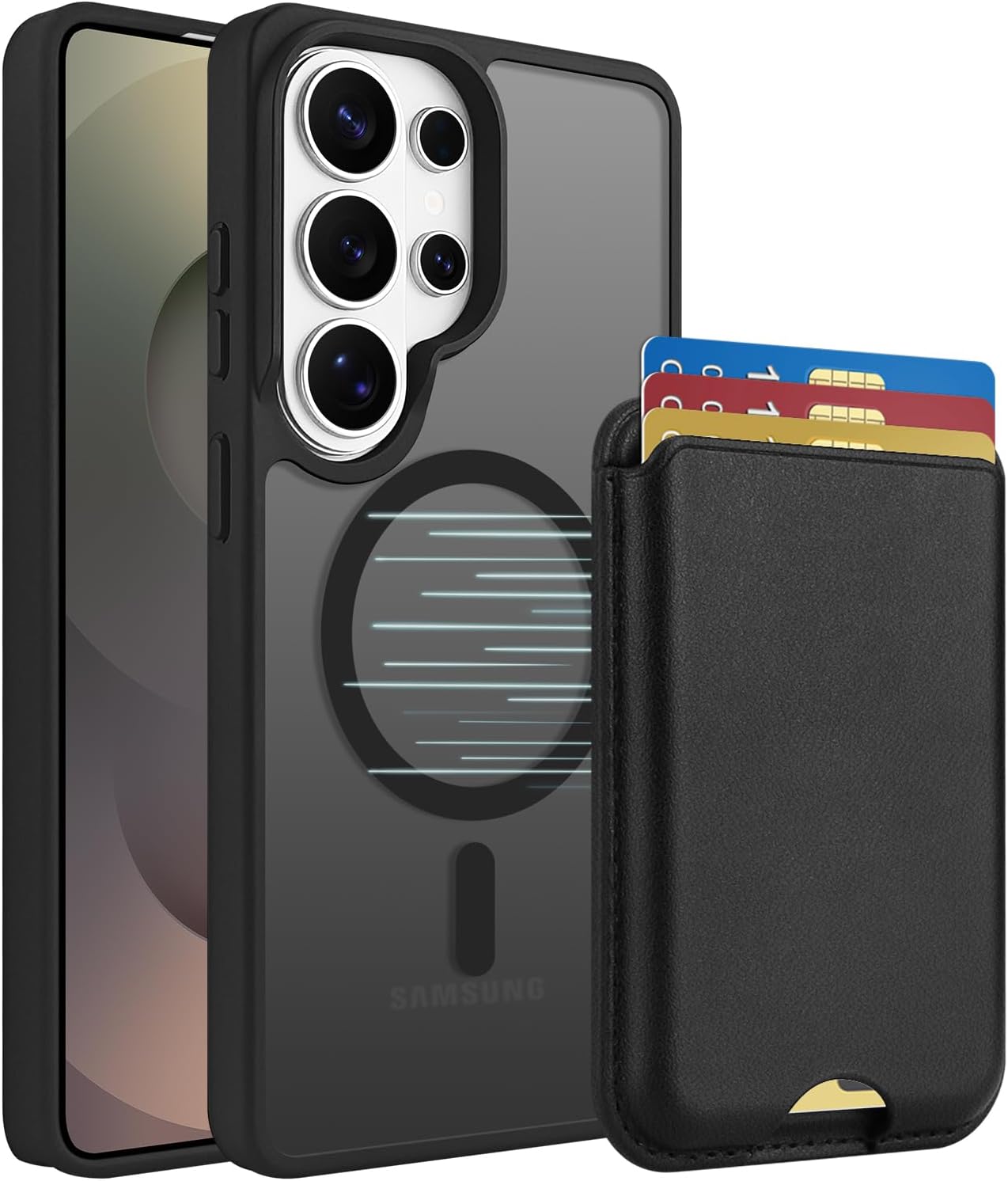 Magnetic Wallet Case for Samsung Galaxy S26 Ultra, Detachable Card Holder Holds 2-3 Cards, Compatible with MagSafe, Translucent Matte Slim Shockproof Phone Case for Galaxy S26 Ultra Black