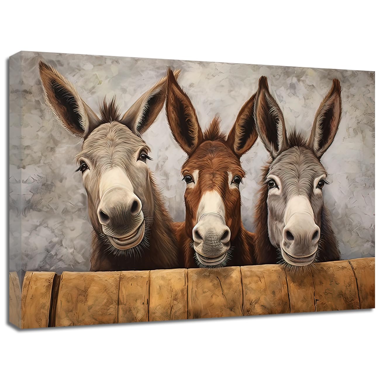 ZQQART Farmhouse Donkey Canvas Wall Art Funny Three Donkey Picture Prints Rustic Animal Painting Farm Kitchen Decor Framed Artwork (Funny Donkey,30L x 45W cm)