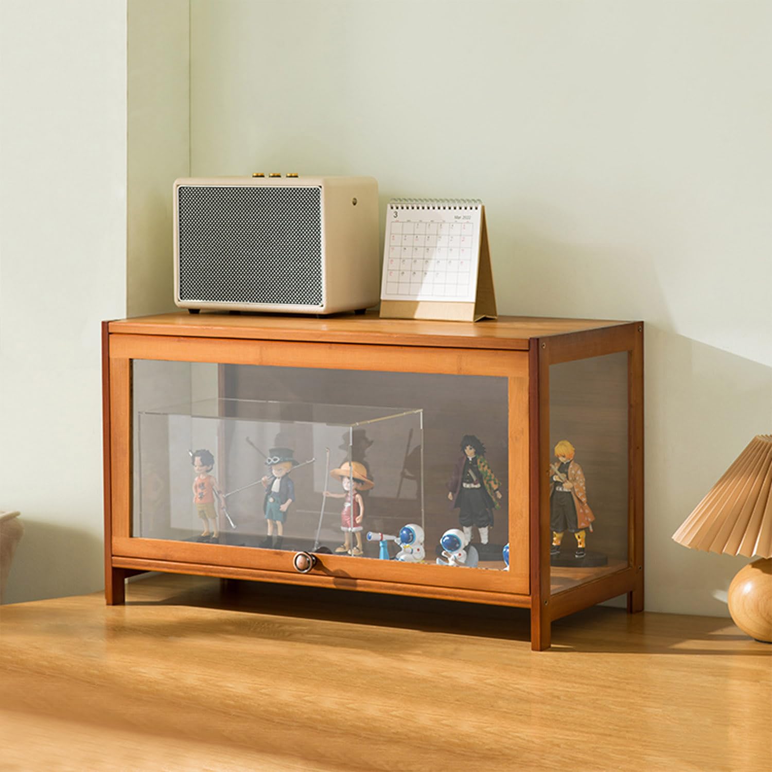 Vitrinenschrank Bambus-Aufbewahrungsschrank, Vitrine mit AcryltüR, Curio-SchräNke, Flip-Schranktür-Design, ist staubdicht und leicht zu reinigen Sich für Schlafzimme Eckvitrine-Coffee(60×32×40cm)
