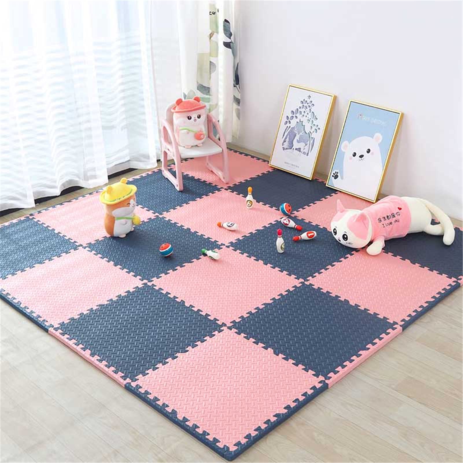 Estera De Espuma EVA Puzzle para Bebé, Tapetes De Juego para Niños De Espuma EVA Suave para Protección del Suelo/Gateo/Ejercicio/Yoga, Los 30X30x1.2Cm,Blue+Pink,24pcs