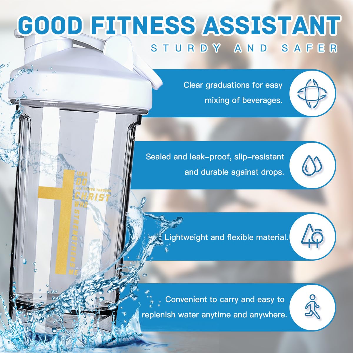 Christian Christ Jesus Cross 18 Ounce Shaker Cup,Fashion Theme Pattern Shaker Bottle Leak-proof Workout Shake Bottles 500ML/18 oz Perfect for Pre Workout White 0