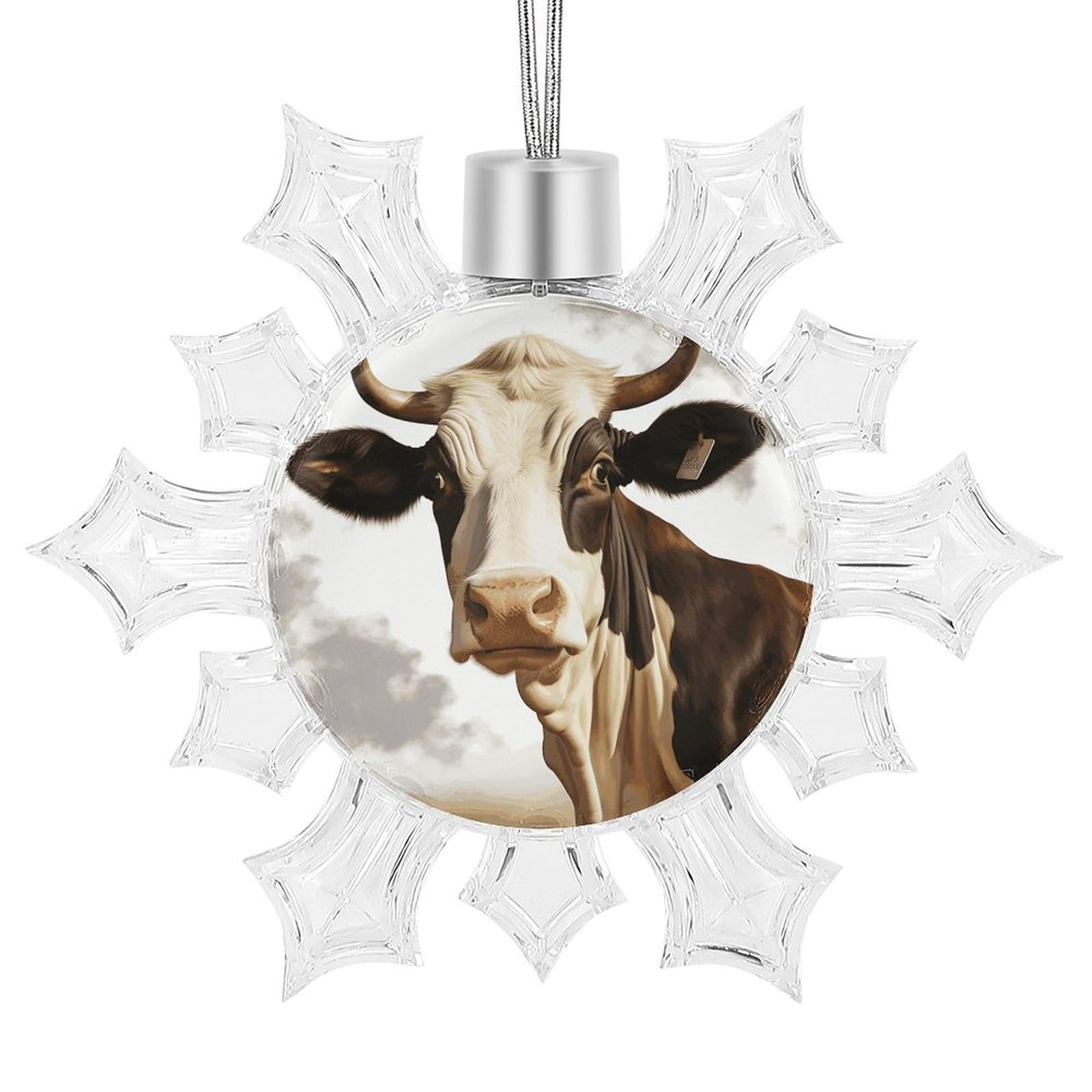 Farm Animal Cow Snowflake Ornaments Cute Snowflake Pendant Exquisite Christmas Tree Ornaments for Christmas Weddings New Year Birthday Holiday Celebration