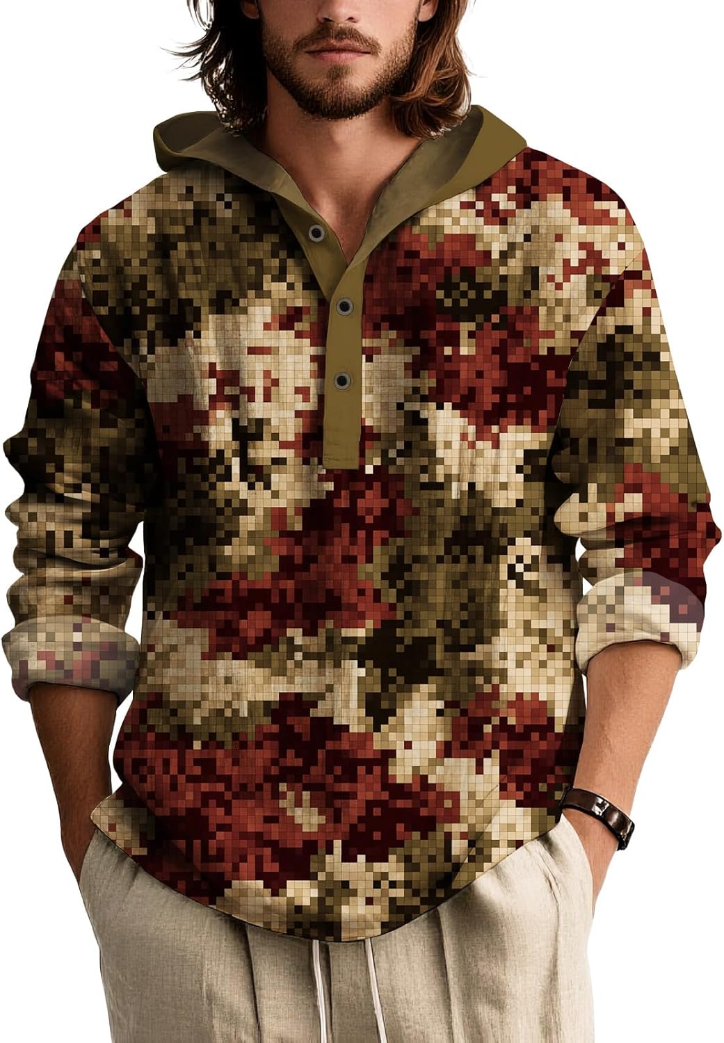 Mens Graphic Hoodies Cowboy Aztec Western Lightweight Camo Pullover Sweatshirt Hooded 1/4 Button Down T Shirts