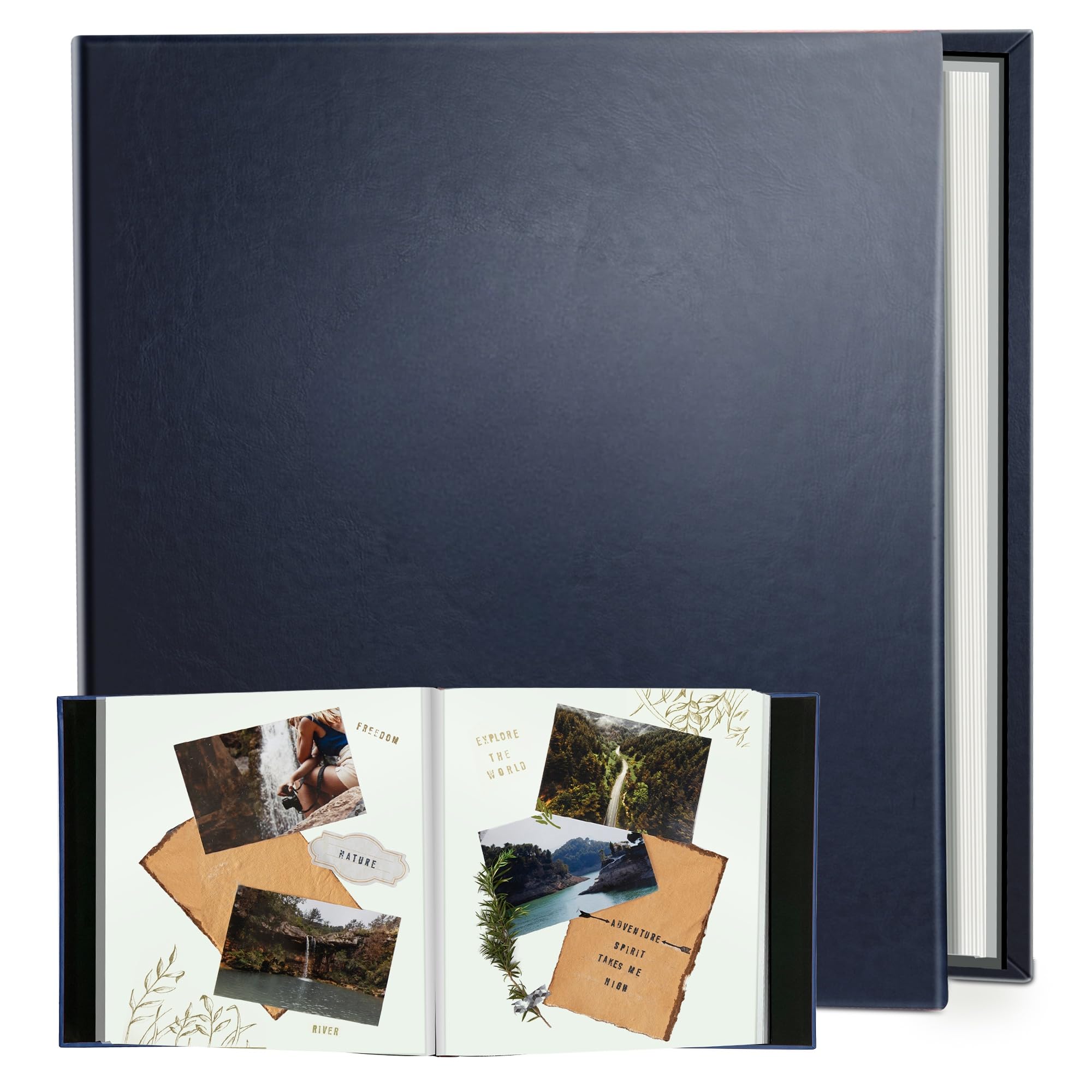 Rdylymx Photo Album Self Adhesive 5x3 6x4 7x5 8x6 10x8 A4 Magnetic Scrapbook Length 12.8x11 Inch 40 Pages Leather Cover DIY Photo Album with A Metallic Pen for Family Travel Wedding Baby Pet (Blue)