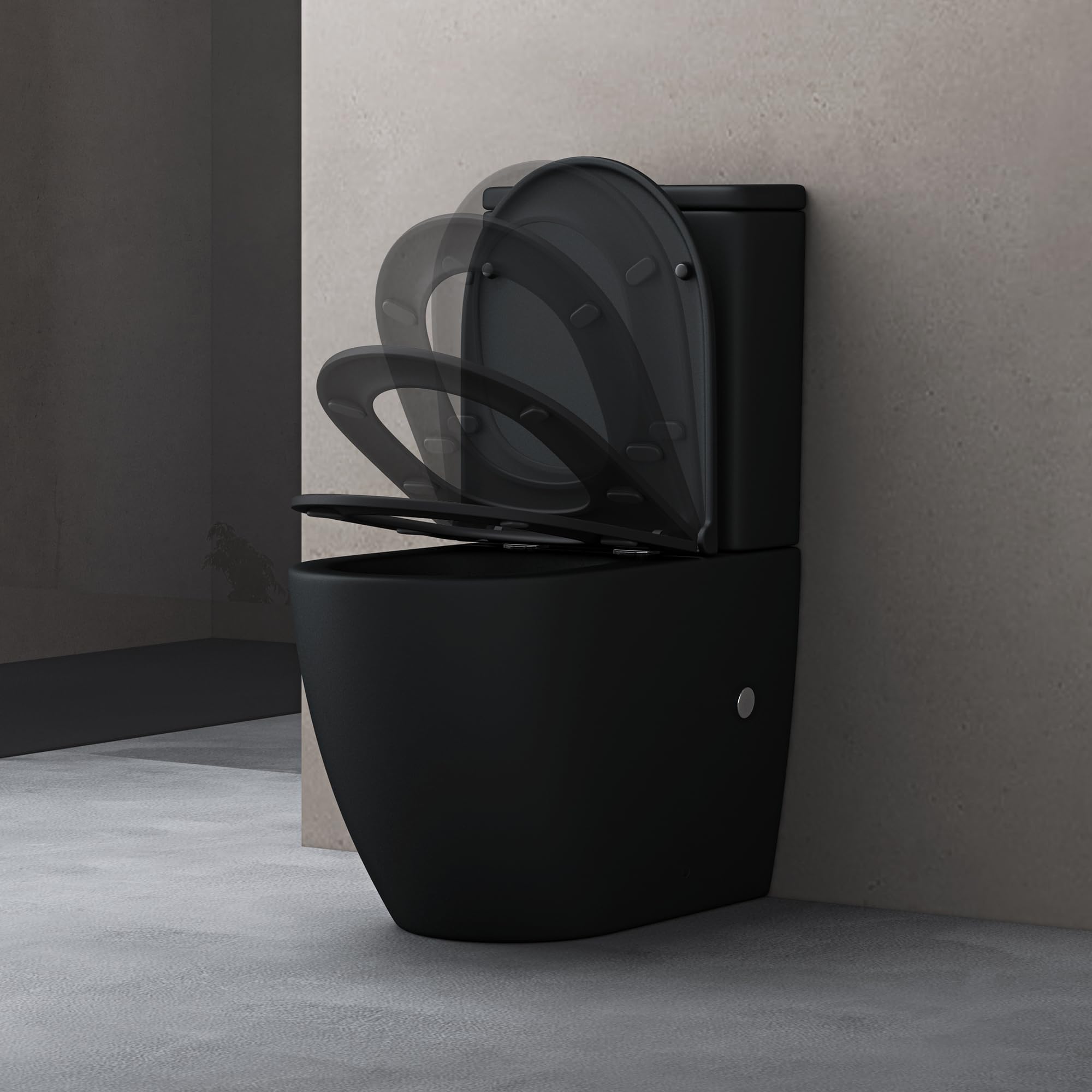 doporro WC à Poser Céramique avec Réservoir Noir Abattant Silencieux | Sans bride, Toilette avec Frein de Chute, Facile à Nettoyer, Stand179T