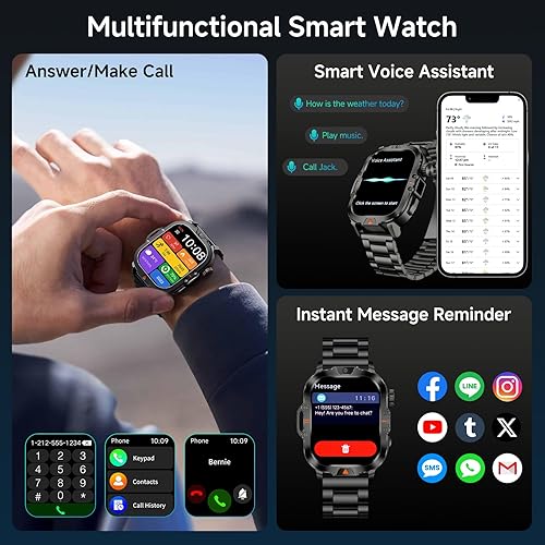 Miniatura 5 de Reloj inteligente para hombre, respuesta militar, con pantalla de 2.01 pulgadas, más de 170 modos deportivos, reloj inteligente de fitness, IP68,