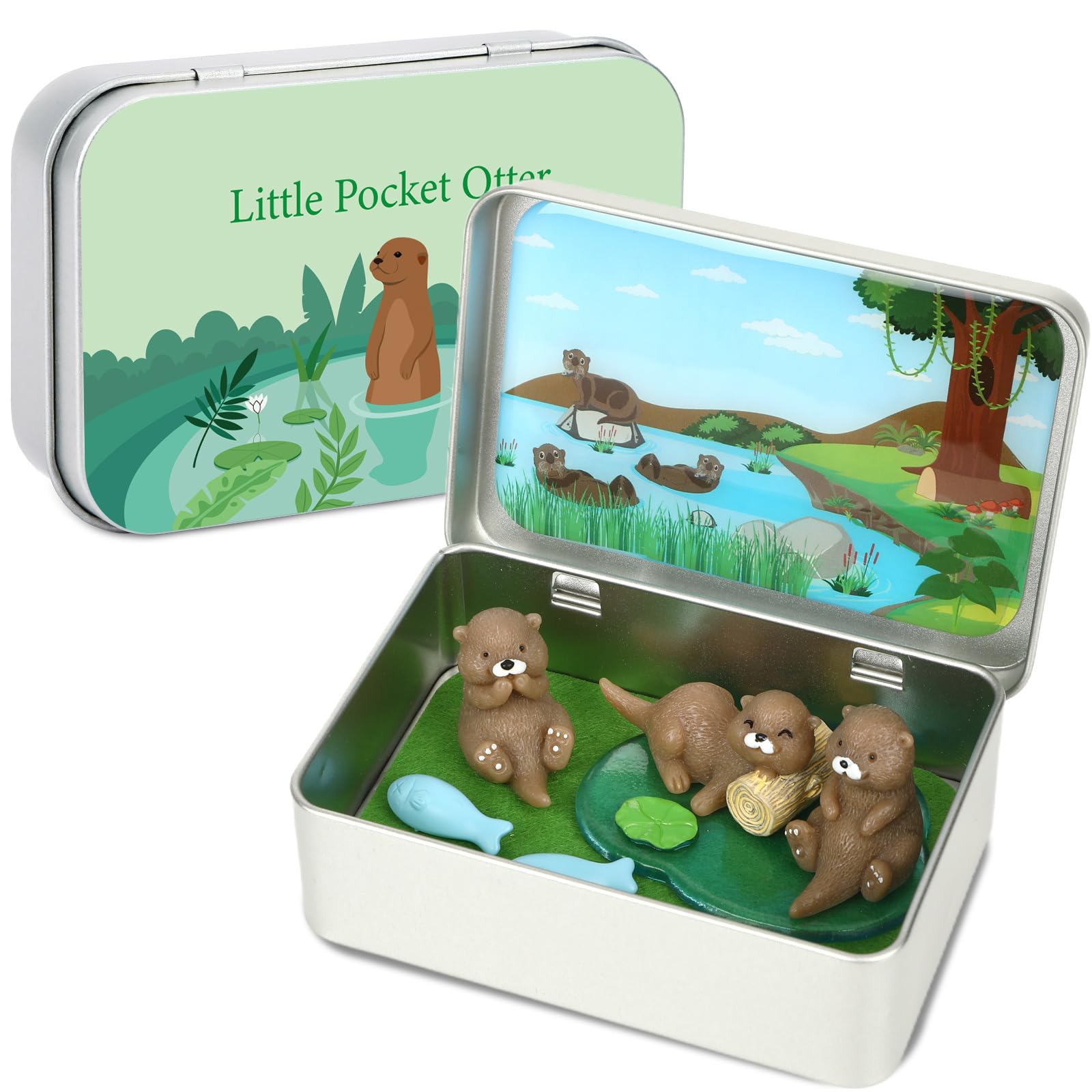 Little Pocket Otter Cute Otter Friend in Tin Box Travel Buddy Gift for Kids Friends Coworkers