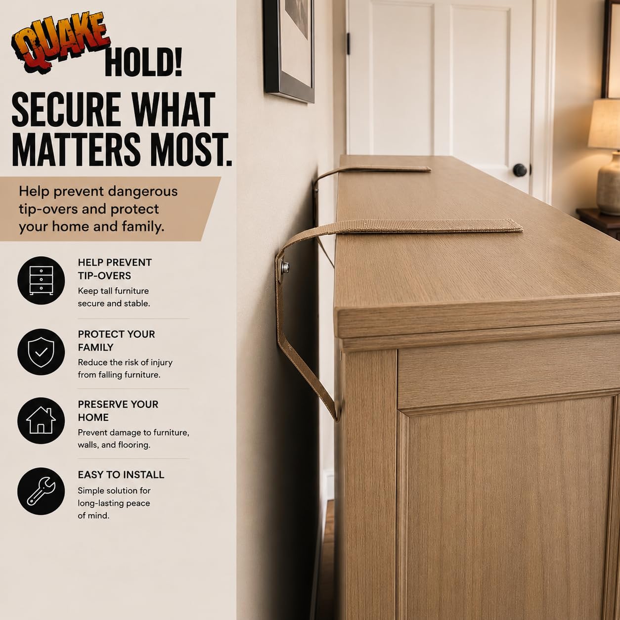 QuakeHold Furniture Straps - Earthquake Safety -5 QuakeHold Furniture Straps - Earthquake Safety -5