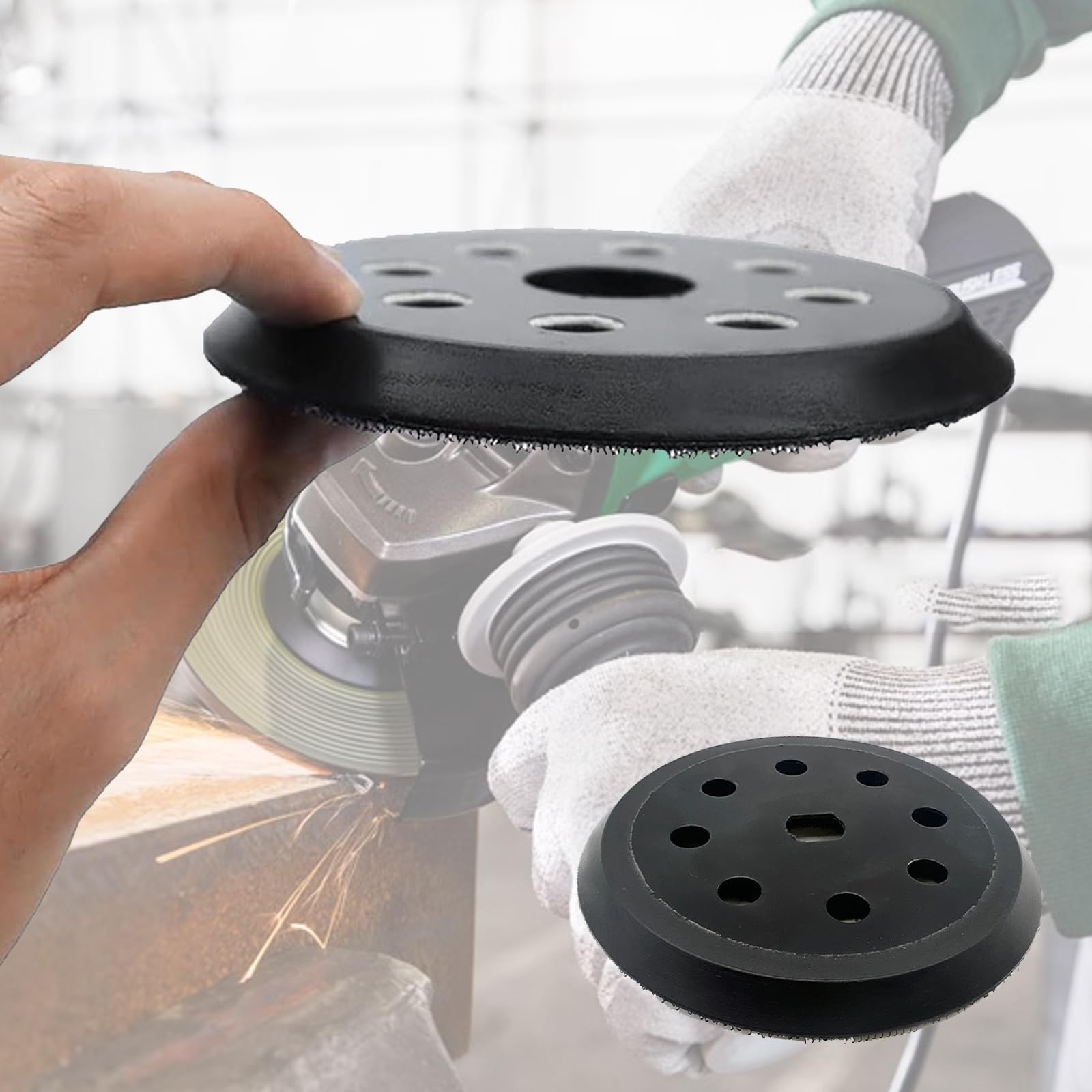 Disco de lijado de 125 mm compatible con 8 agujeros de repuesto para Black & Decker BD190 KA190E SPEC375, placa de soporte de velcro, compatible con lijadora orbital, alta durabilidad