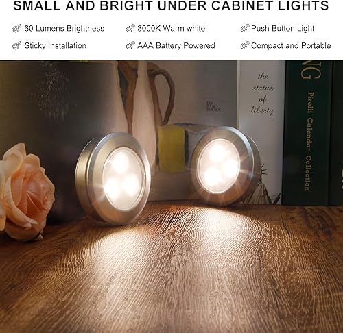 Miniatura 10 de Luces de disco, luces LED de grifo que funcionan con pilas, luces adhesivas, mini luces táctiles nocturnas, luces debajo del gabinete y mostrador,
