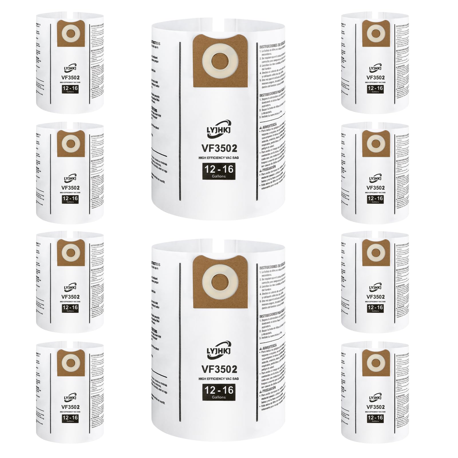 10 Pack VF3502 Repalcement Shop Vac Filter Bags Compatible with Ridgid 12-16 Gallon Wet/Dry Vacs, Size A High-Efficiency Double-Layer Vacuum Filter