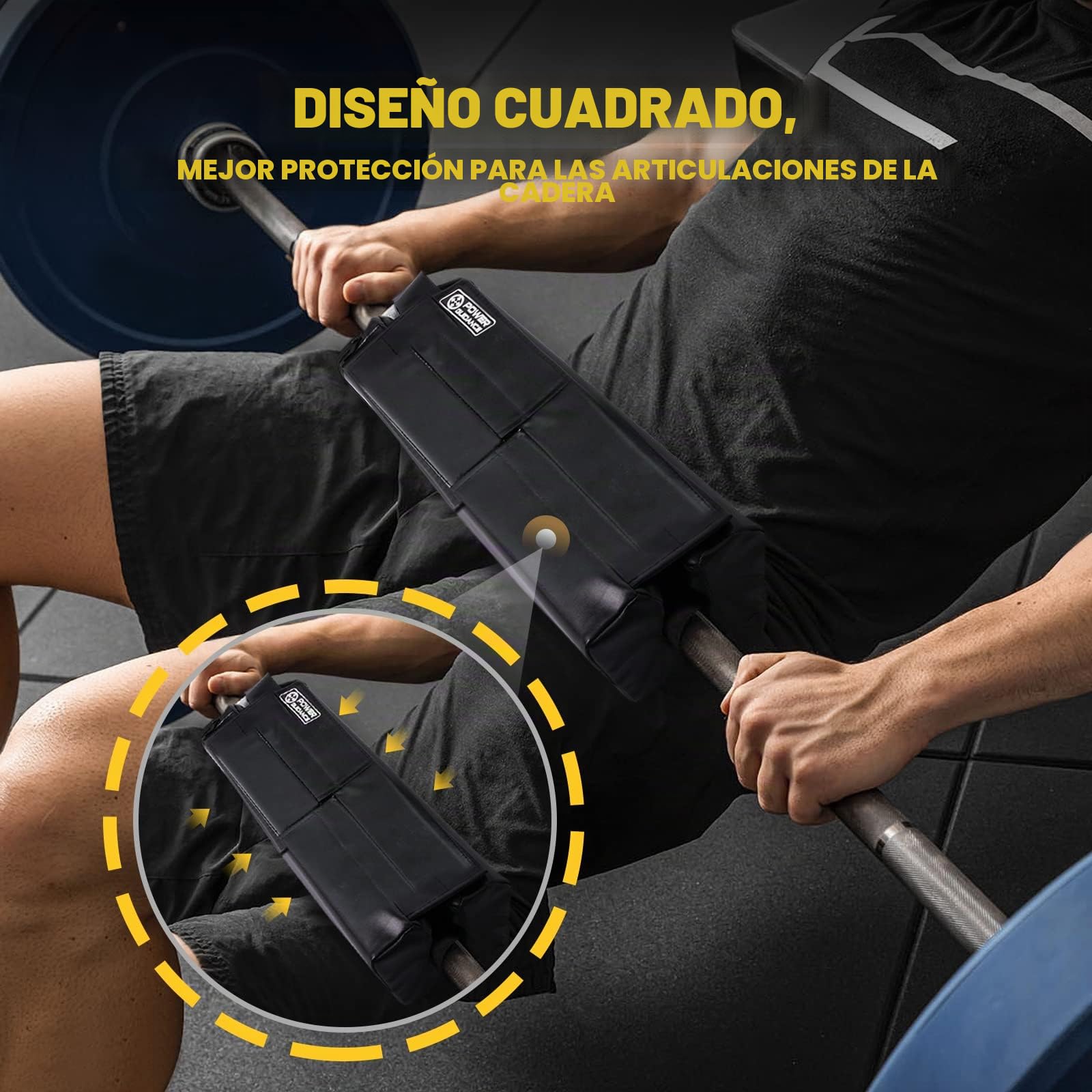 POWER GUIDANCE Almohadilla de Empuje de Cadera Cuadrada con Puntos Antideslizantes Integrados, Correas de Velcro integradas para Empuje de Cadera, Levantamiento de Pesas