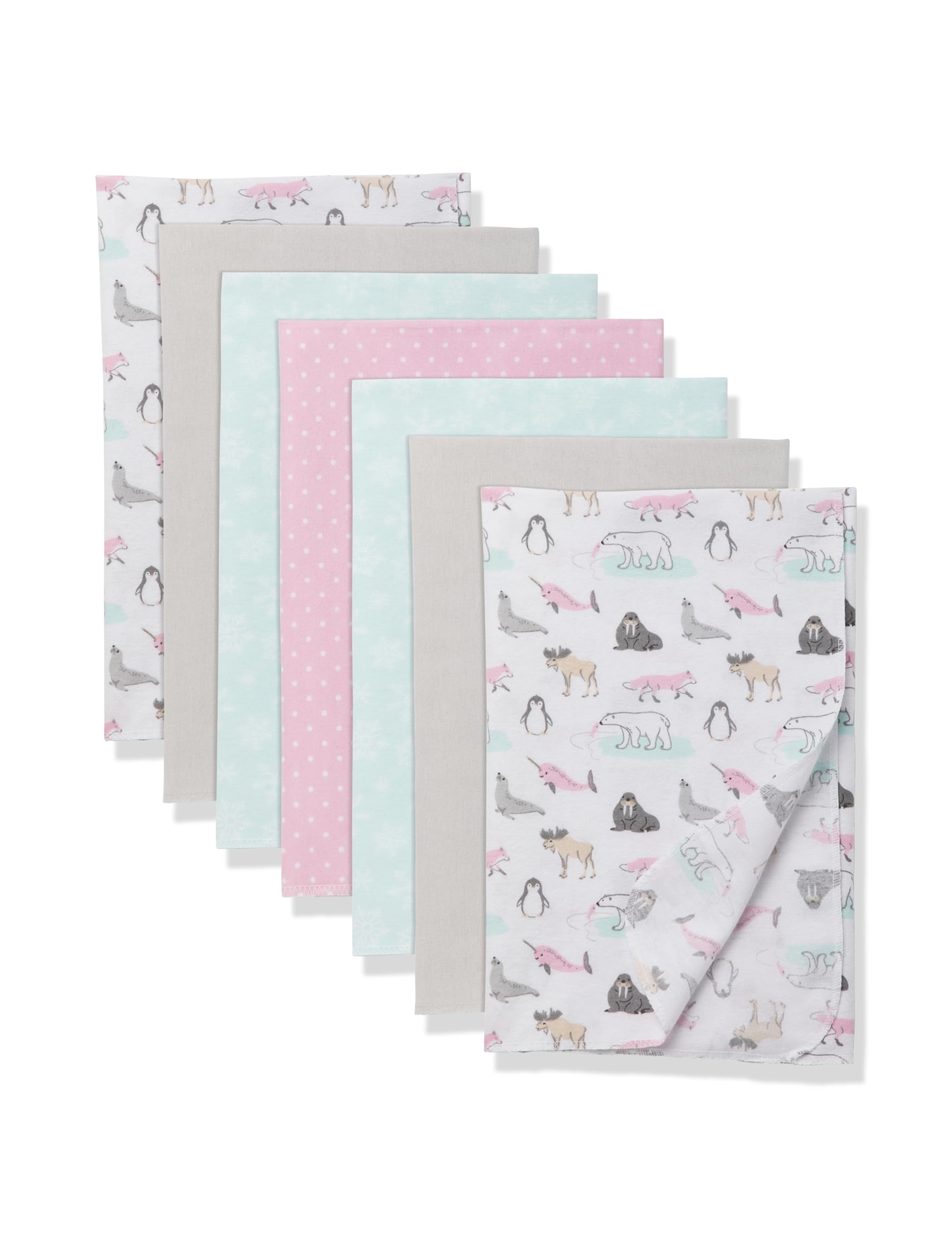 Little Treasure Hudson Baby Cotton Poly Flannel Receiving Blankets Multipack, Pink Arctic Animals, 30x30 inches