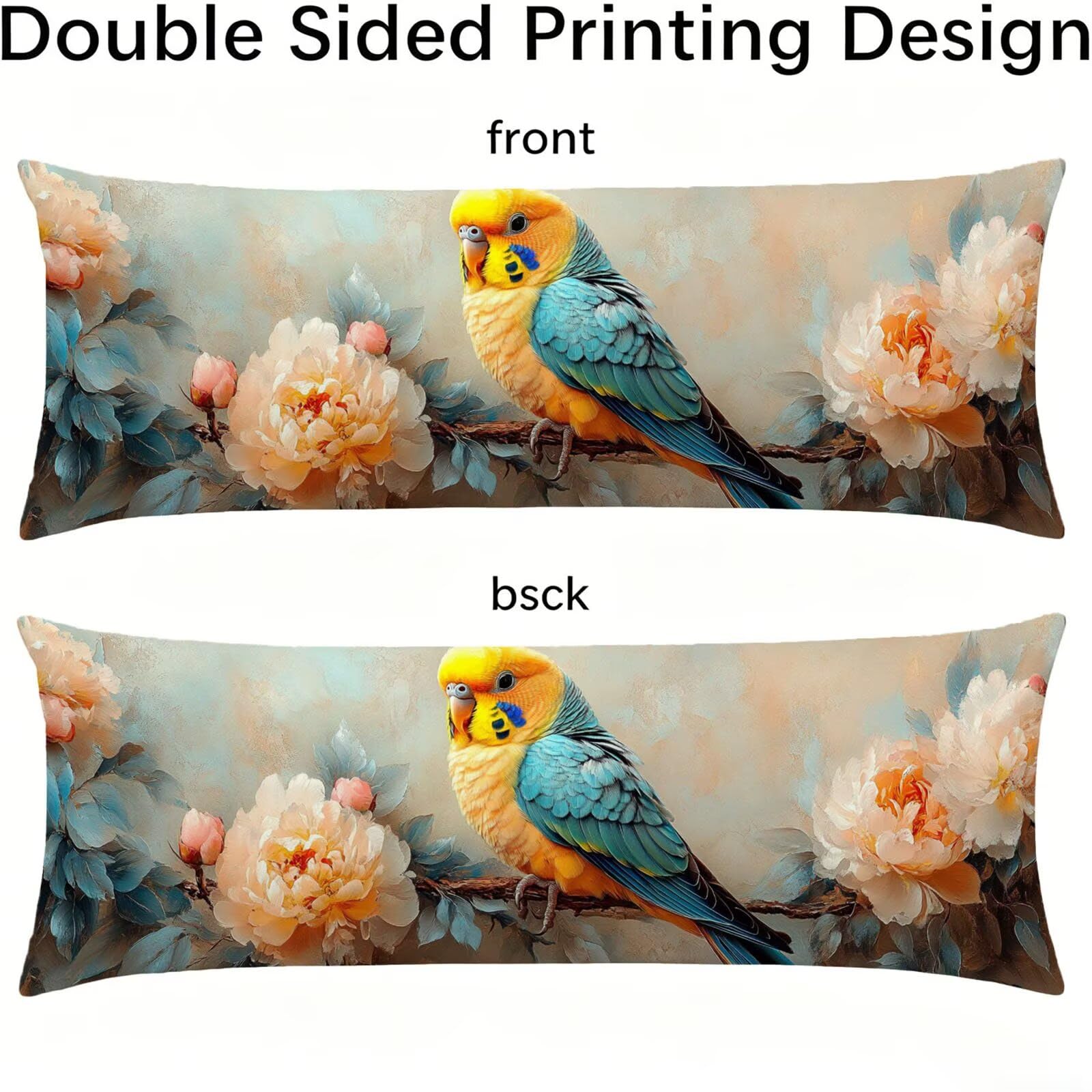 Funda de Almohada 60 x 180 cm Animal Protector Almohada 180 cm con Cremallera Invisible, Terciopelo Suave y Transpirable Pillow Case Loro Impresión a Doble Cara para Cama, Sofá y Dormitorio dg-336