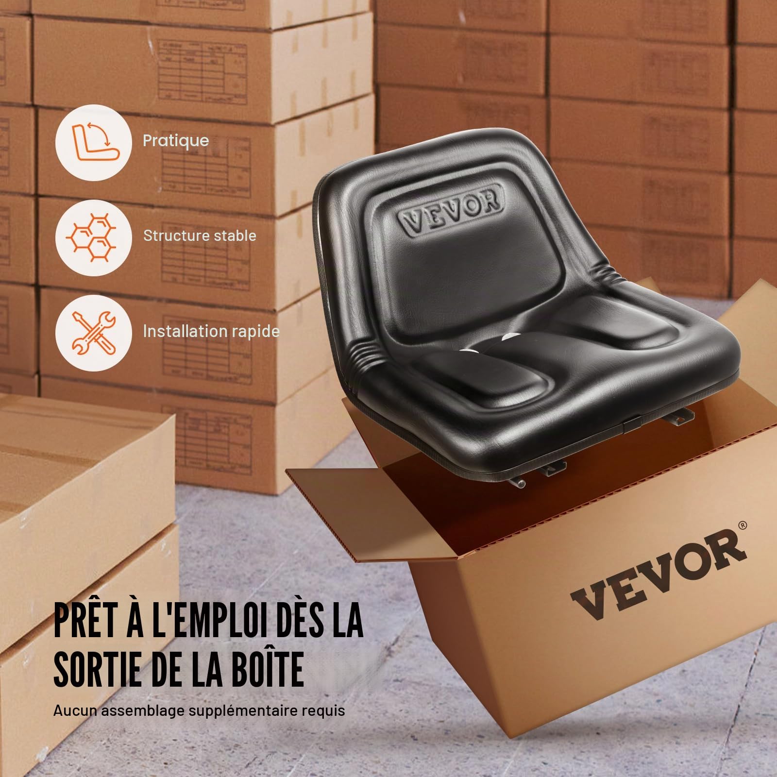 VEVOR Siège de Chariot Élévateur à Fourche Universel Siège de Tracteur avec Micro-interrupteur Trous de Drainage Fente Étendue 160-340 mm Siège Confortable pour Chargeur Excavateur Tondeuse à Gazon