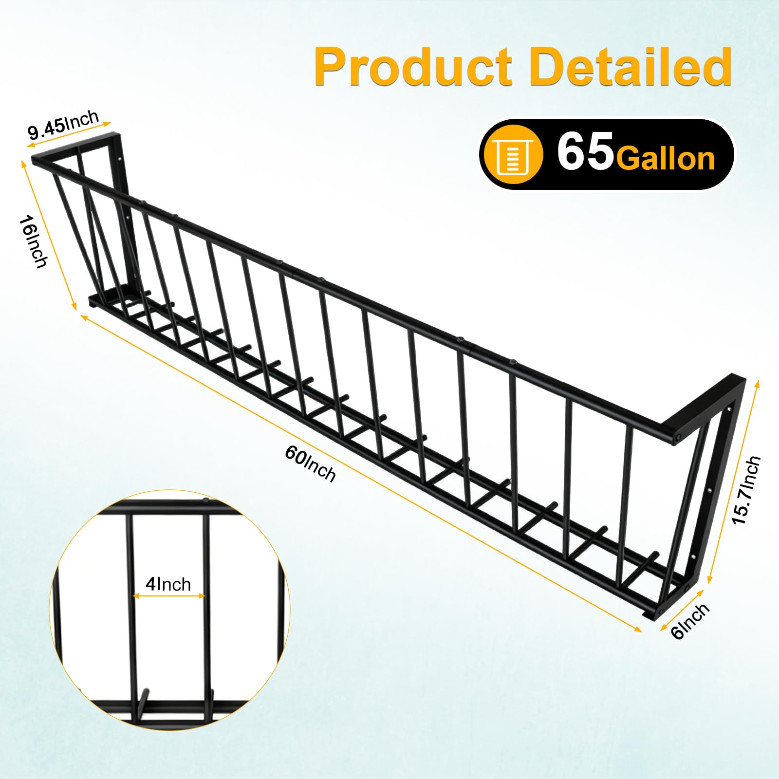 Metal Wall Mount Hay Feeder 60'' Long, 65 Gallon Livestock Feeder for Goats Horses Cattle, Indoor Outdoor Hay Rack Blanket Holder - image 2