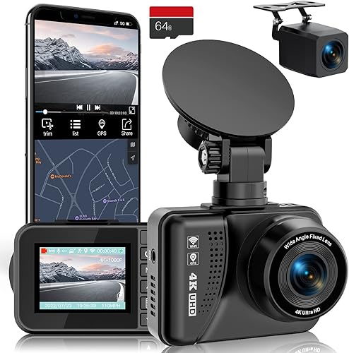 Cámara de tablero 4K delantera y trasera, cámara de tablero dual integrada WiFi GPS frontal 4K2.5K trasera 1080P cámara de tablero de automóvil,