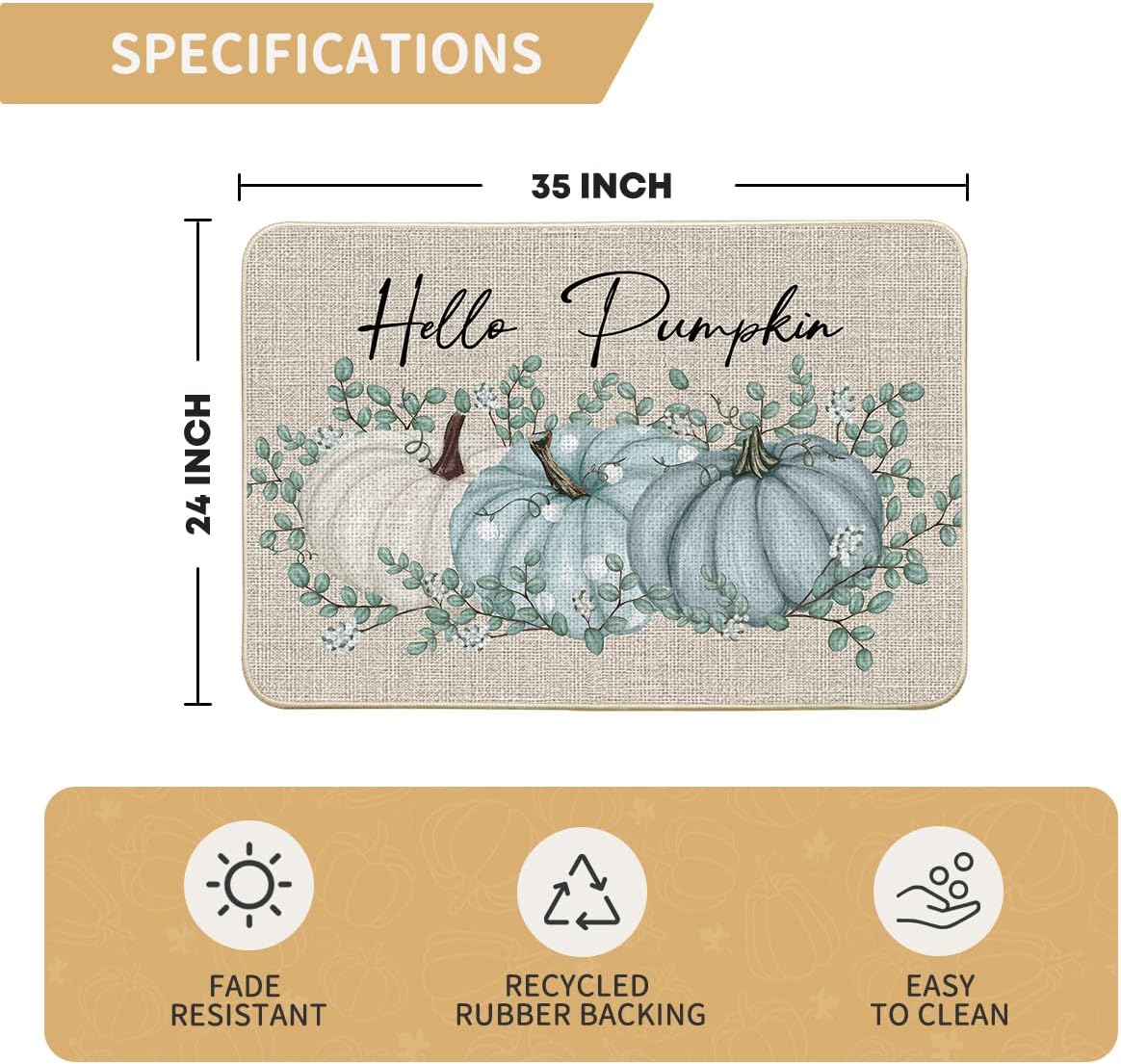 Artoid Mode Hello Pumpkin Eucalyptus Fall Doormat, Autumn Home Decor Low-Profile Switch Rug Door Mat Floor Mat for Indoor Outdoor 24x35 Inch