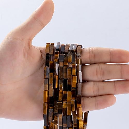 Miniatura 2 de Cuentas de tubo rectangular de ojo de tigre amarillo natural, 0.157 x 0.512 in, 15.0 instr sueltas semi piedras preciosas para hacer pulseras,