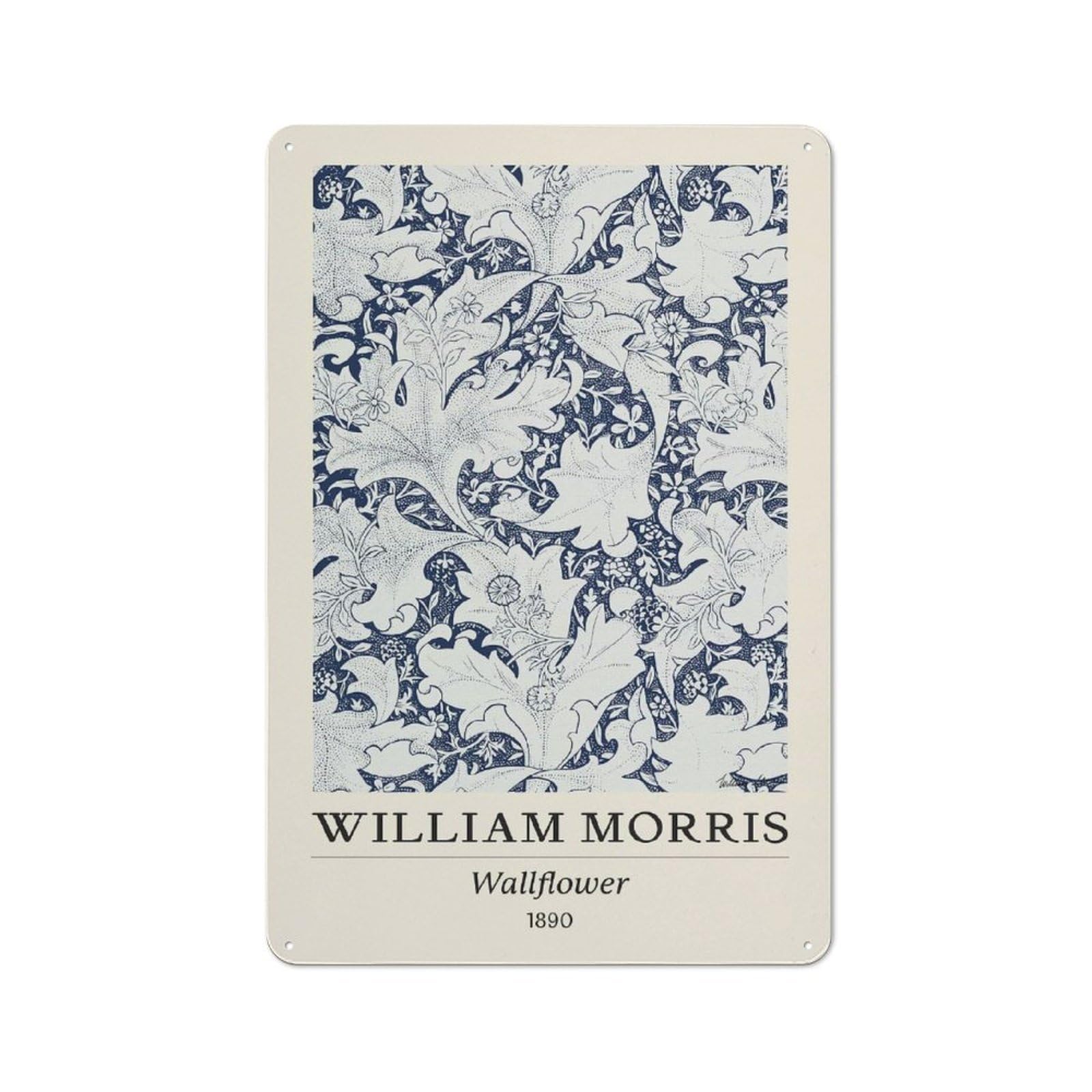 Junmoney Style-15 Modern Retro William Morris Wallflower Floral Blue Metal Wall Art Sign 30X20cm, Studio Wall Art For Modern Home, Workshop, Office Or Cafe