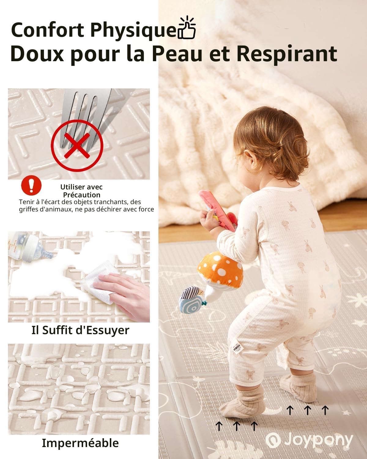 Joypony Tapis d'éveil Bébé, Pliable Tapis Bebe, Tapis De Jeu pour Enfant Bebe, Mat de jeu imperméable et non glissant, bébé jeu avec un sac de transport 50 * 50in Forêt