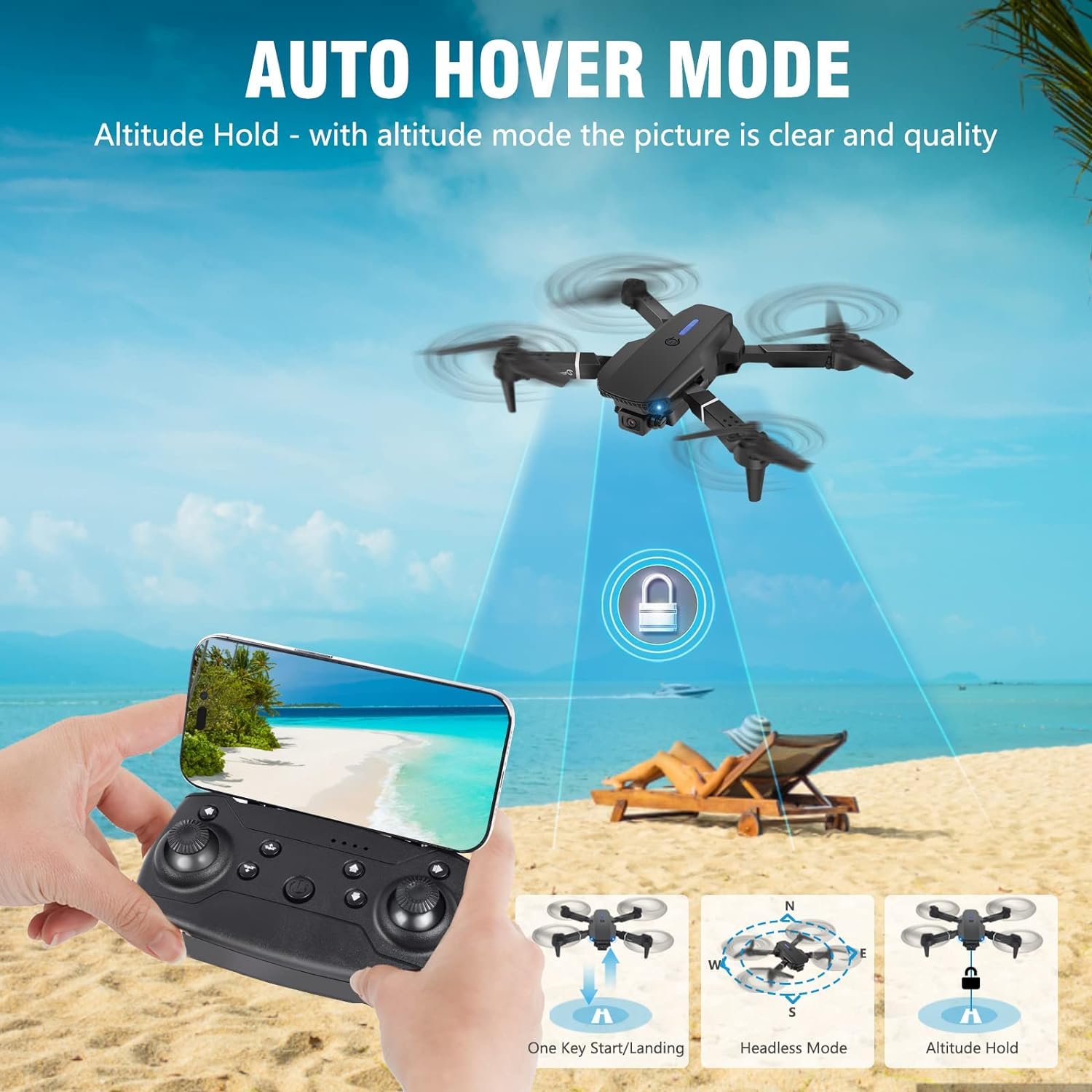 Drohne mit Kamera 4K, ferngesteuerter Quadrocopter mit Headless-Modus, Start/Landung mit einer Taste, Höhenhaltung, faltbar, Flugroute, 360°-Flip, Mini-Drohne als Geschenk für Anfängerkinder