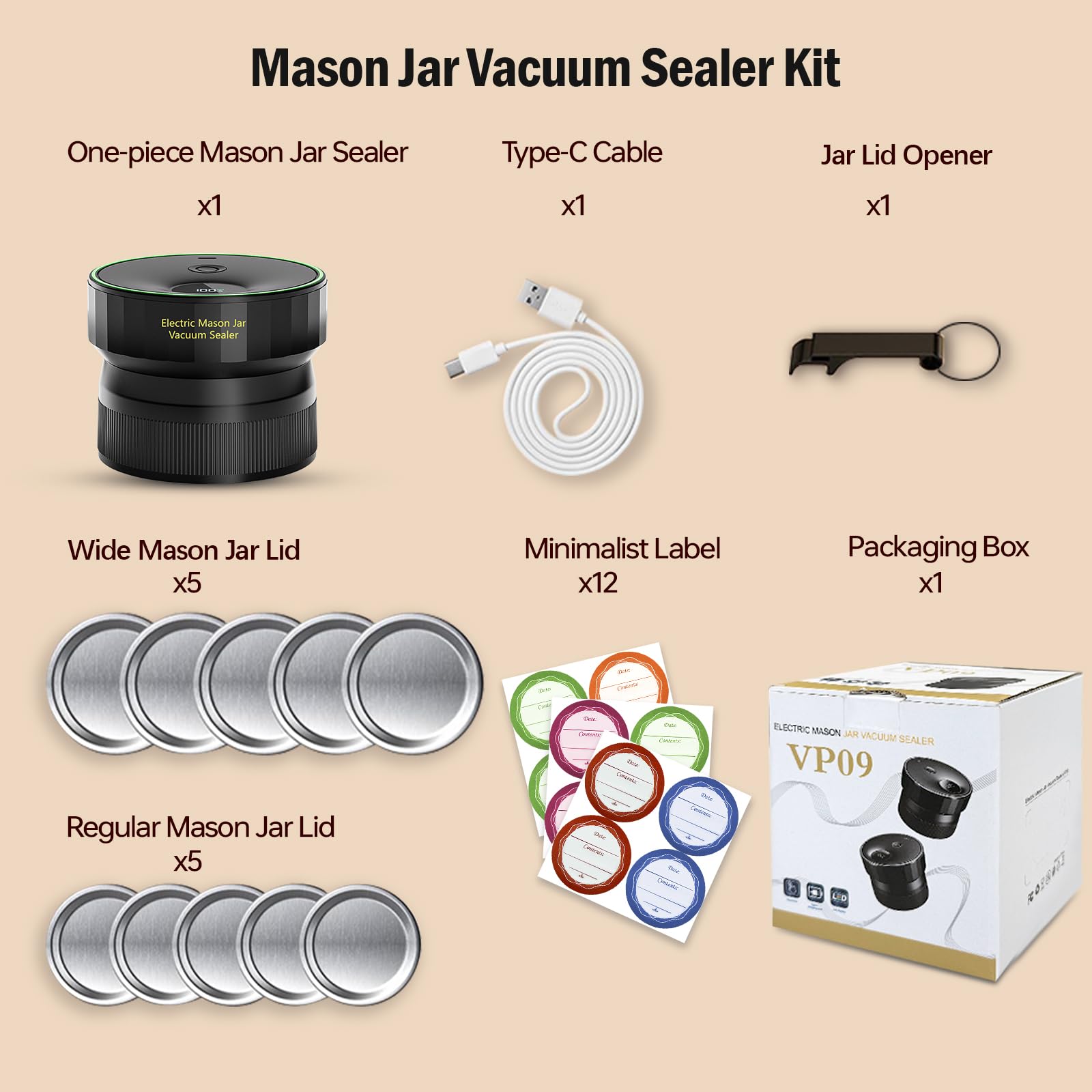 2025 Upgraded Mason Jar Vacuum Sealer, Electric Vacuum Sealer for Regular Mouth and Wide Mouth Canning Jars, Fully Automated and Portable