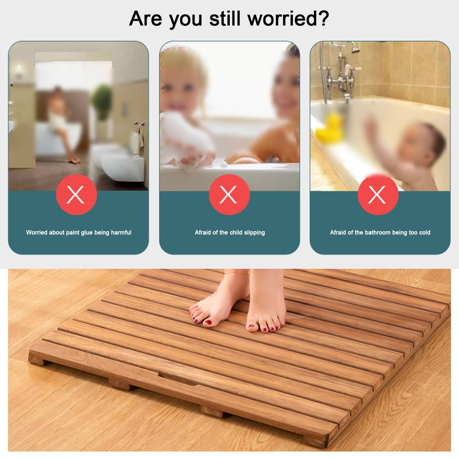 Alfombrilla de baño de bambú antideslizante personalizable para ducha, almohadilla de ducha de madera natural con asa, patas antideslizantes, 40 x 65 cm, accesorio de baño seguro y elegante