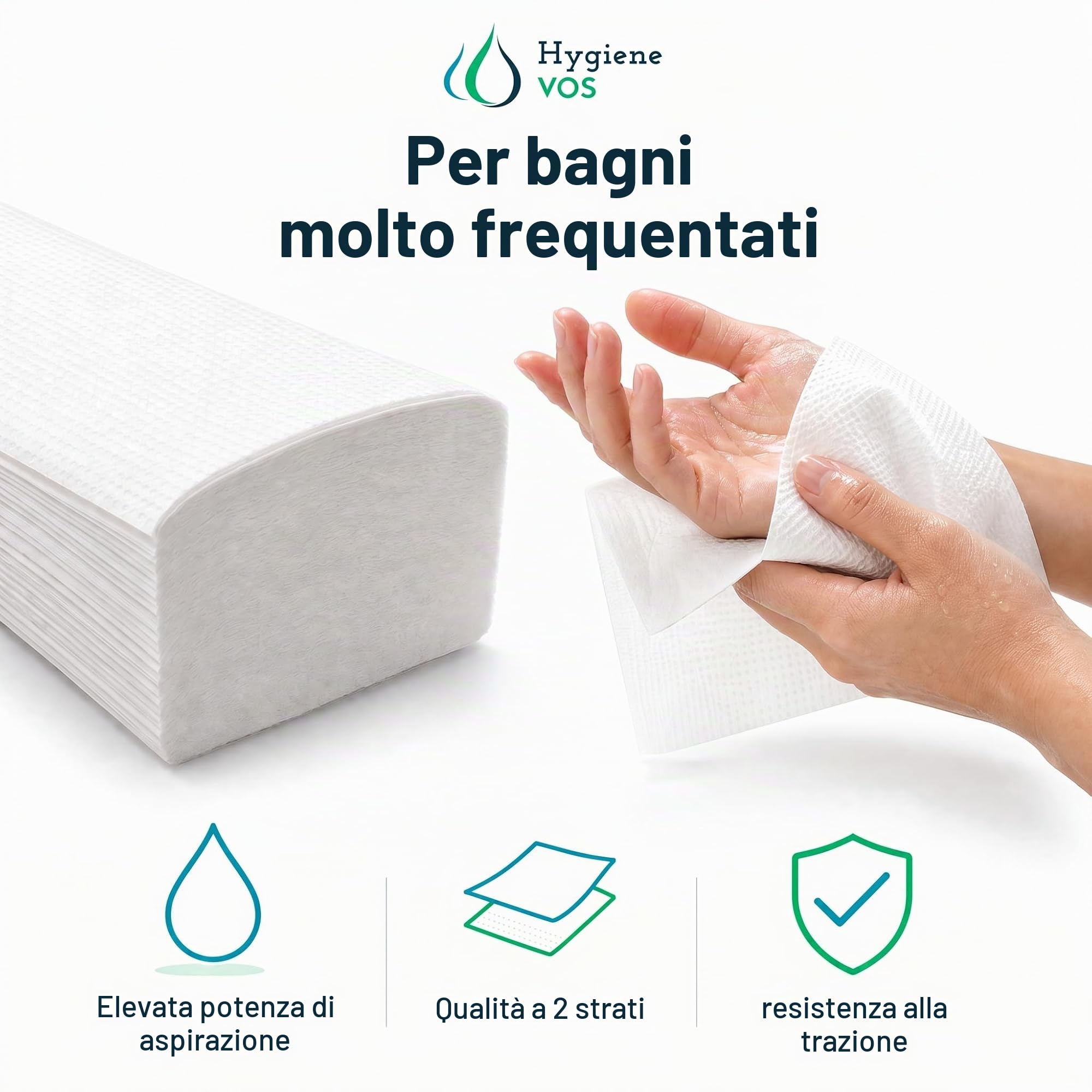 Hygiene VOS asciugamani di carta in cellulosa bianco brillante, 3200 fogli, 2 veli, piega a V a zig zag, 25 x 23 cm, per gastronomia, ambulatori, uffici