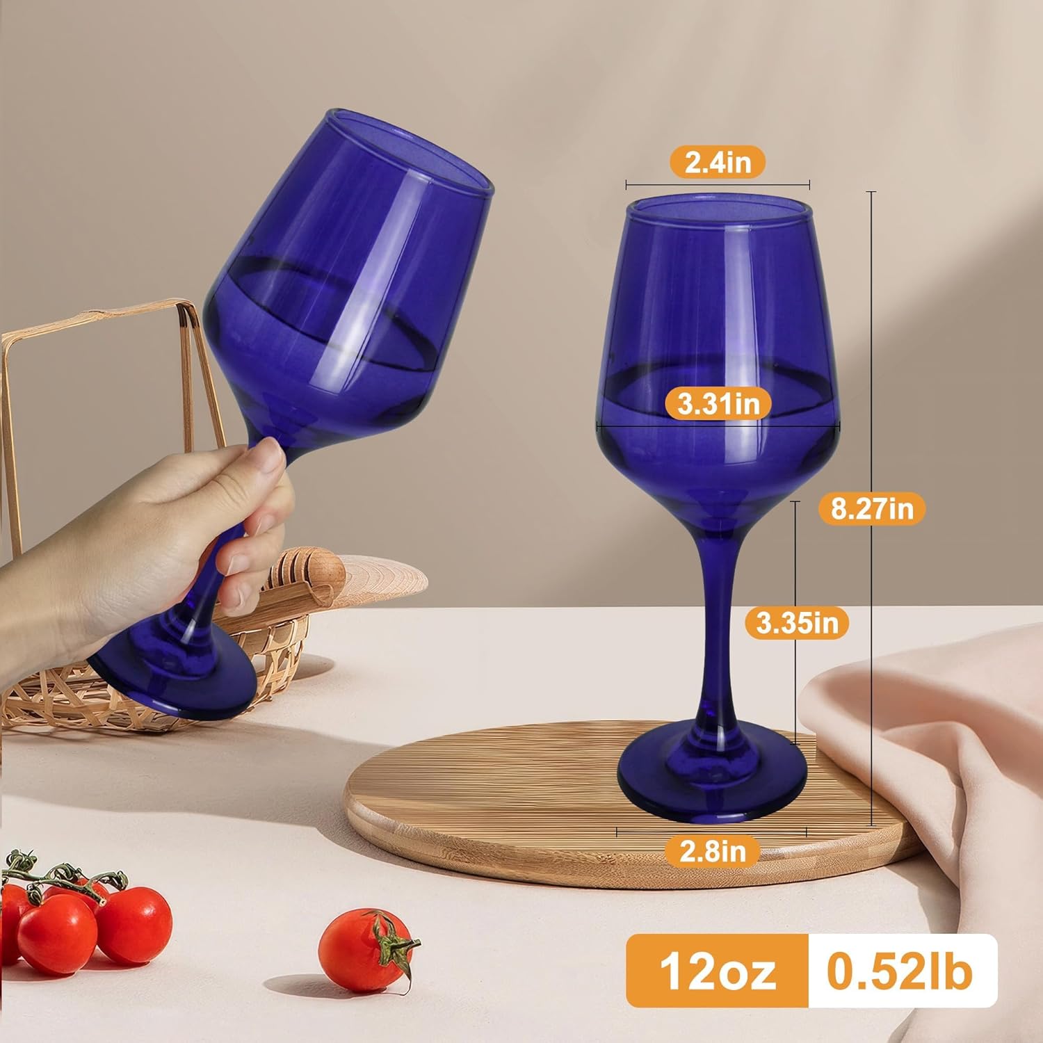 GLAZVIA Purple Wine Glasses Set of 6, 12oz Stemmed Crystal Glasses, Thick & Colored, Dishwasher Safe Stemware for Red or White, Gift for Party, Holiday, Anniversary, Restaurant, Home Bar, Daily Use - Image 2