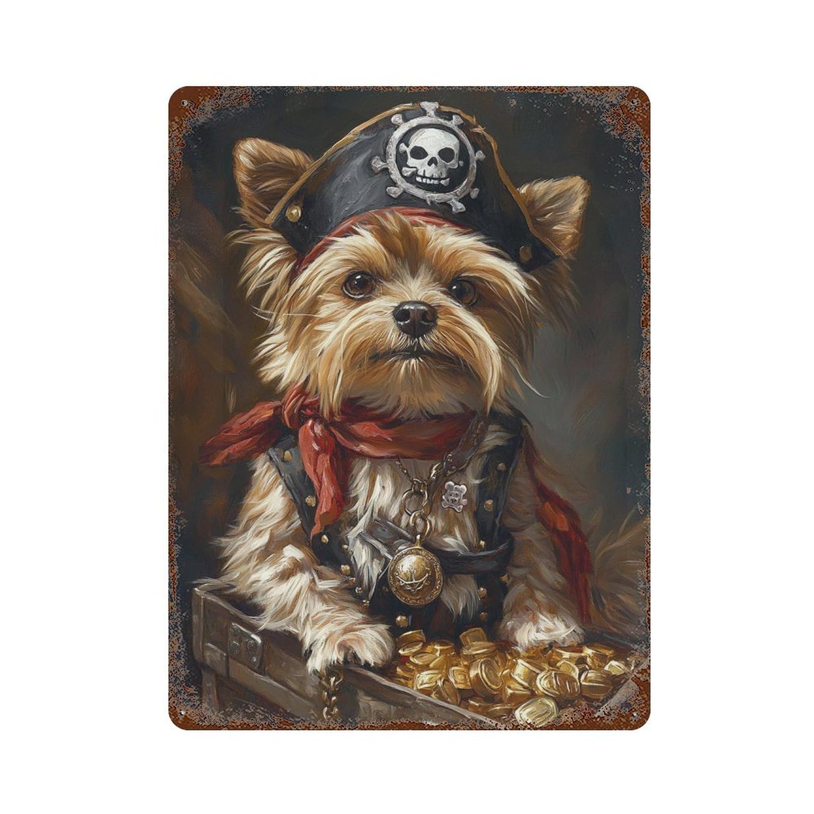 Pirate Dog Treasure Chest-122 Rusty Metal Tin Sign 15.7"x11.8", Shabby Chic Decor for Garage, Bar And Workshop Decor