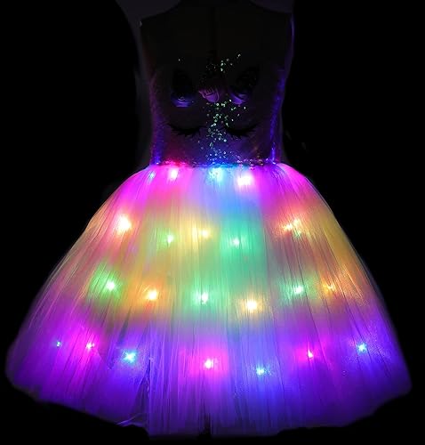 Miniatura 5 de Soyoekbt Girls Unicorn Costume LED Light Up Unicorn Princess Tutu Dress for Birthday Party Halloween with Headband Wing