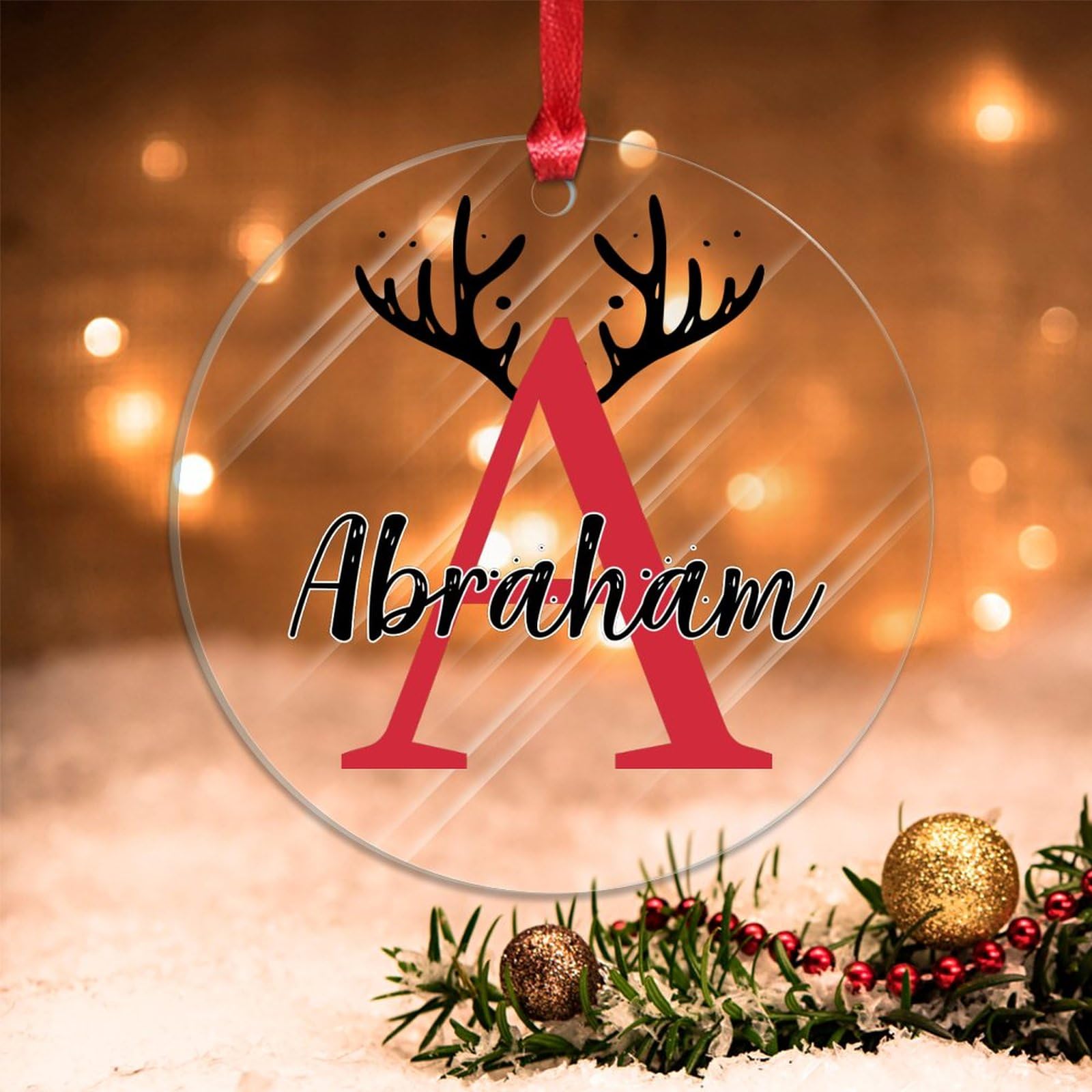 SwavecatPersonalized Cute Reindeer Antler Christmas Ornaments Monogram Initial Letter A Christmas Decor Keepsake Personalized Initial Christmas Decor Acrylic Ornaments