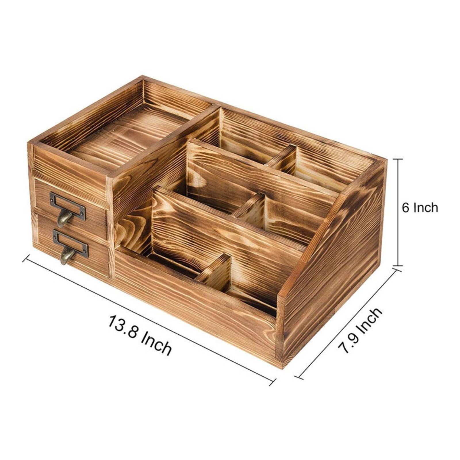 Organizer da Scrivania Portaoggetti Cassettiere Portadocumenti Portapenne in Legno con 6 Scomparti E 2 Cassetti con Portalettere E Portacancelleria Adatto per Ufficio, Carbonizzato