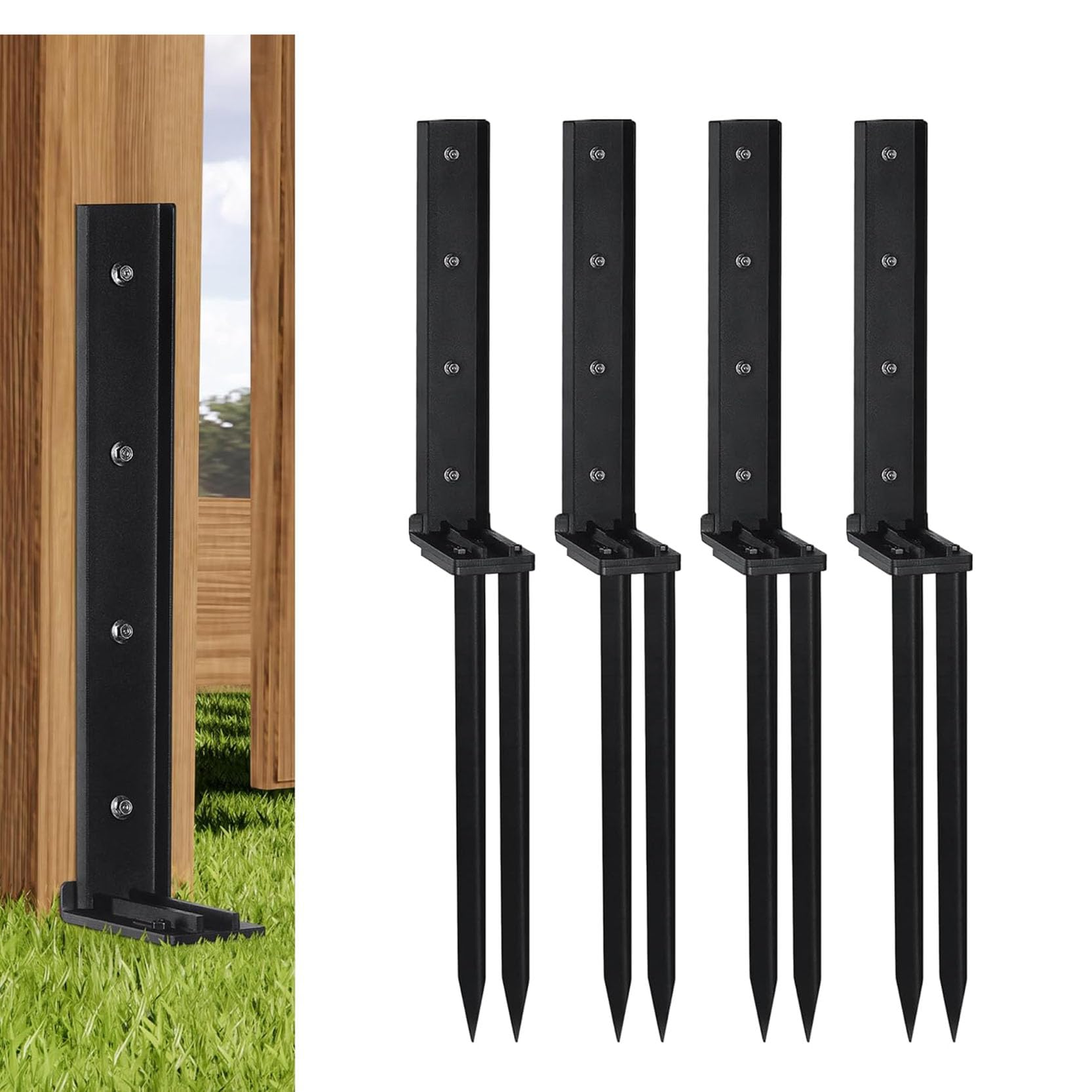LQSYBHD 4 Pcs Heavy Duty Fence Post Repair Stakes Steel Fence Post Repair Kit Fence Post Brackets Post Spikes for Repairing Damaged Reinforcement Fence Gate Posts