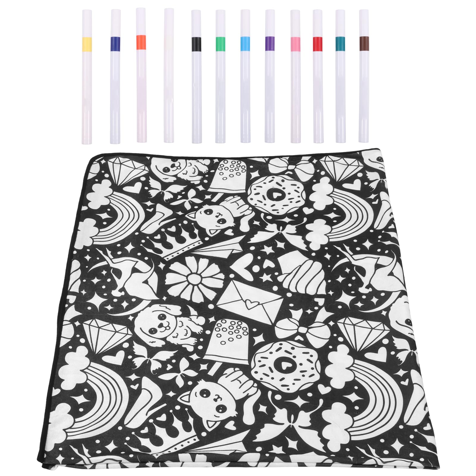 Cbwerbb Black And White Pet Diy Colouring Blanket For Adults With 12 Markers,49X61inch Creative Art Custom Dyed Fabric Blanket,Color Your Own Blankets,Washable Fabric For Re-Coloring,Personalized Soft Drawing Throw Home Décor