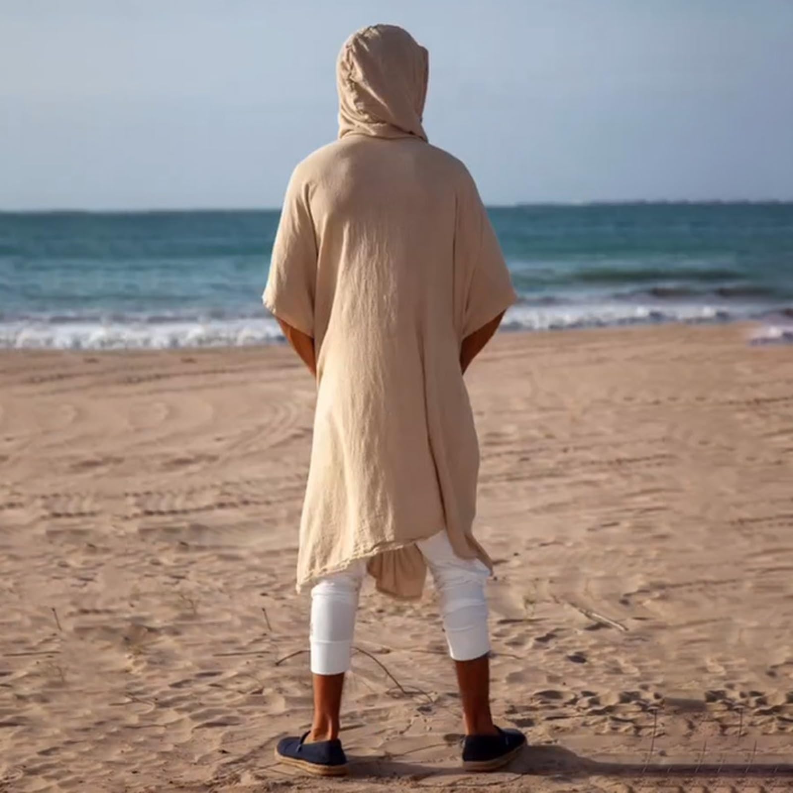 Cardigan Ouvert à Capuche pour Hommes Cape à Châle pour les Vacances D'été Long Kimono Cardigans Maillots de Bain Cover Ups