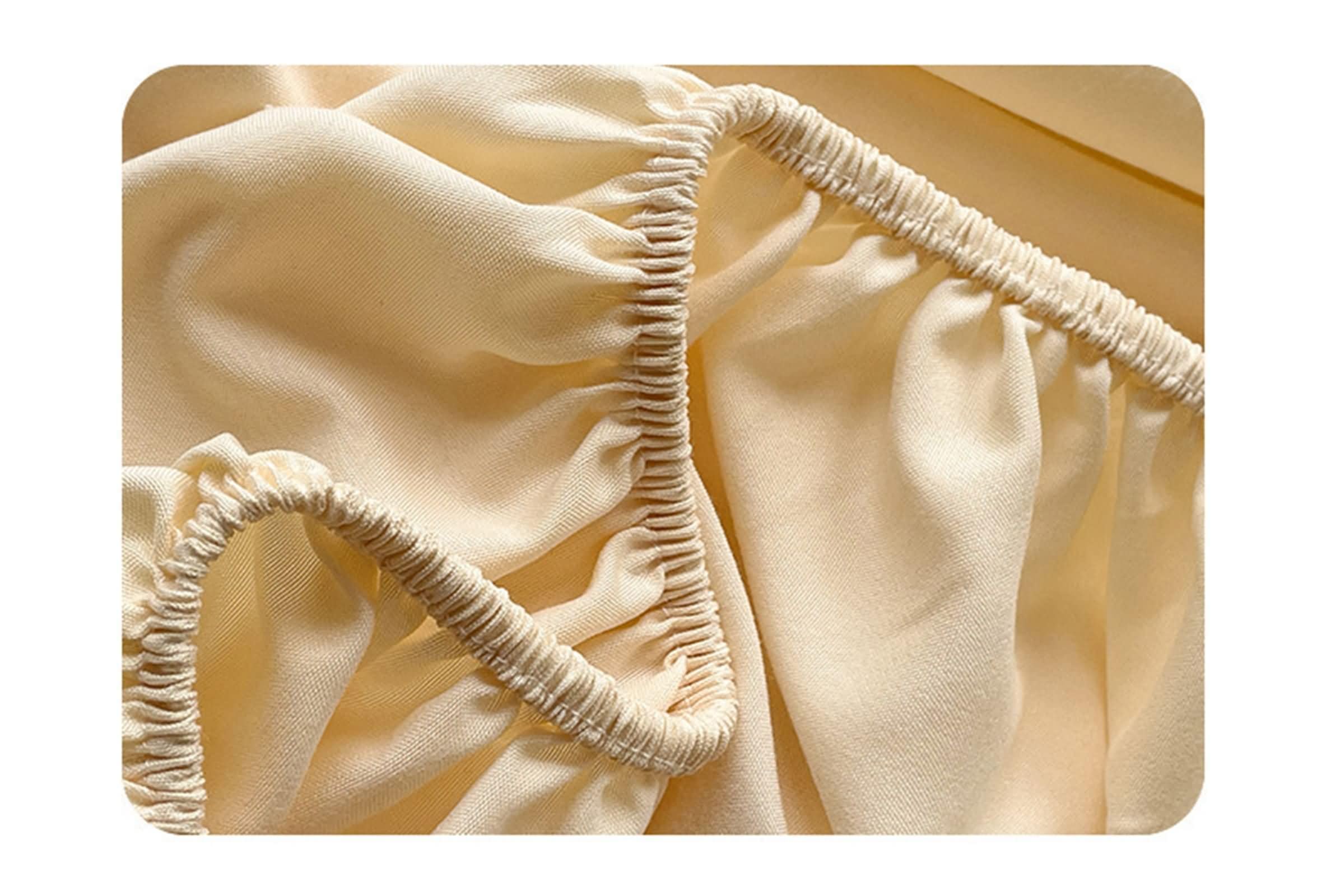 Drap Housse avec Élastique Fibre de Bambou Lit Double, Couleur Unie, 150 x 200 CM, Beige
