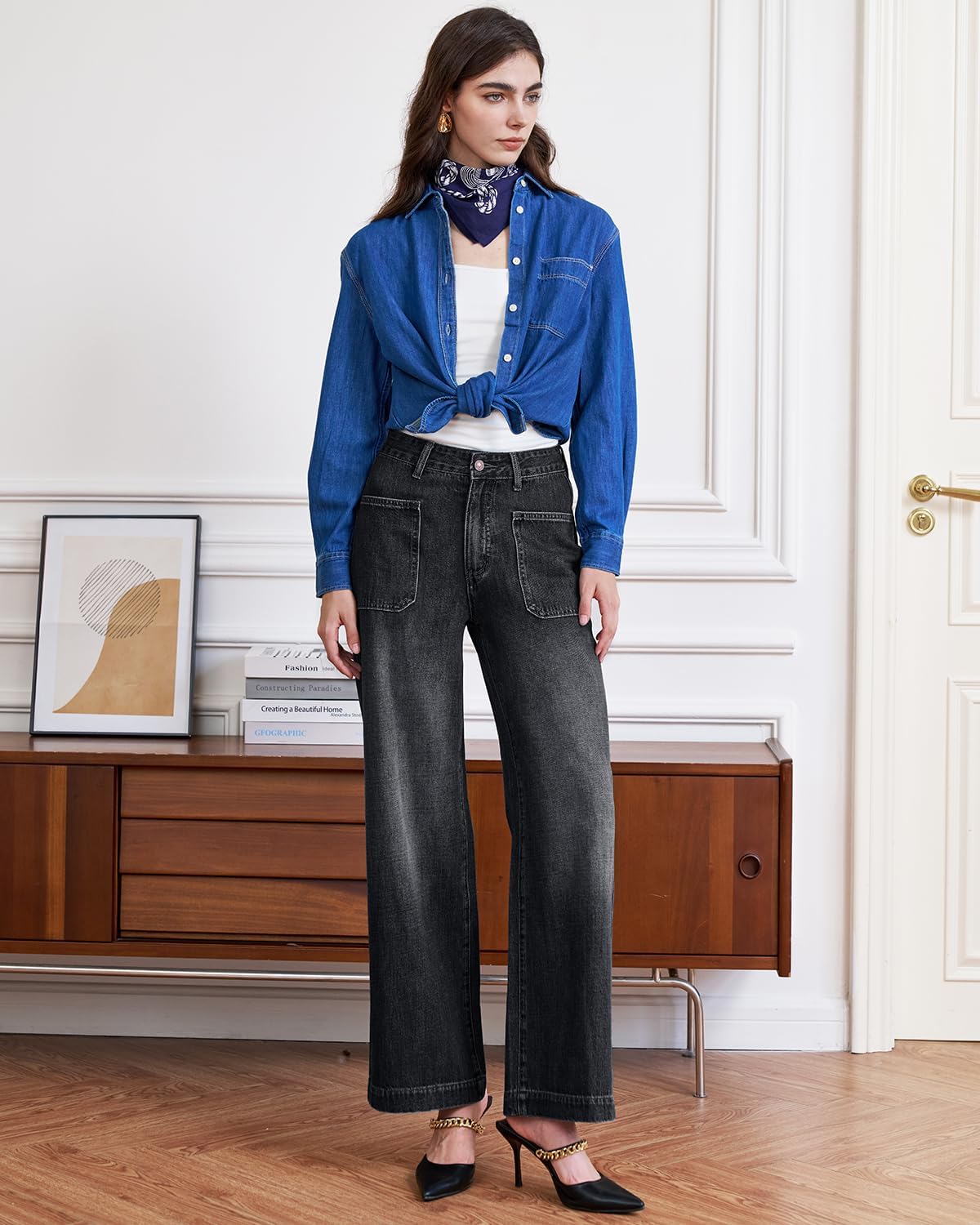 Women's high Waisted Loose Stretchy Jeans Wide Leg Tummy Control Straight Leg Denim Pants 2025 Trendy Jeans for Women - Image 4