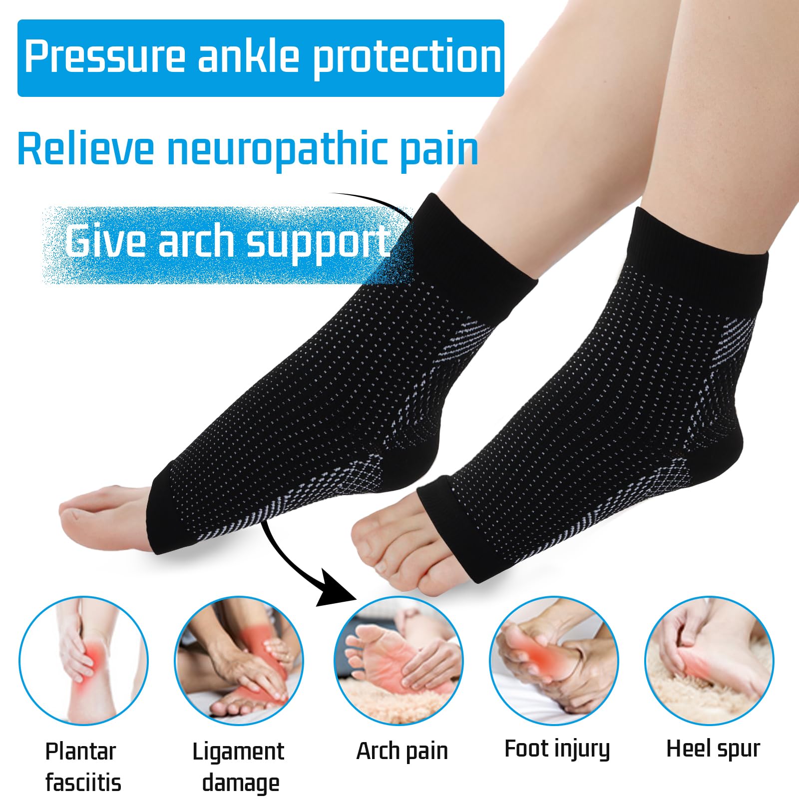 2 Pares Calcetines de Compresión Ortopédicos, Calcetines Compresivos para Mujer y Hombre, Calcetines para Fascitis Plantar y Neuropáticos