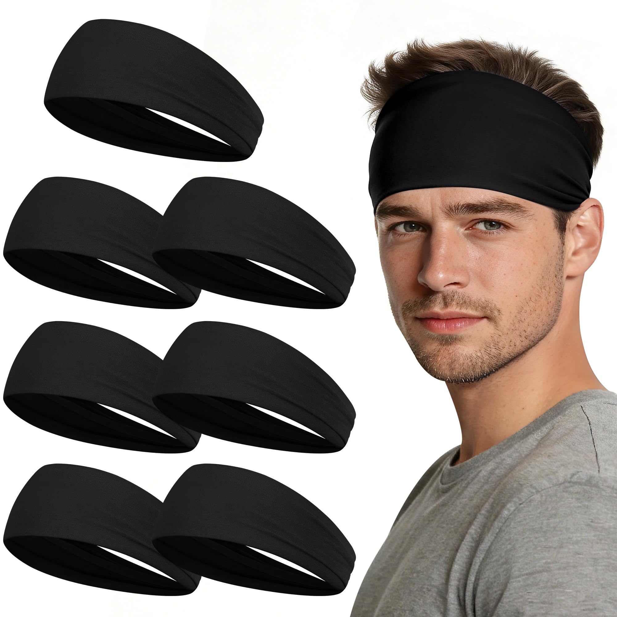 Sport Headbands for Men - 7 Pcs Sweat Absorbent Running Headband for Fitness Workout Running Rugby Baseball Yoga High Intensity Interval Training, Unisex Sweatband for Both Men and Women（Black）-image-11