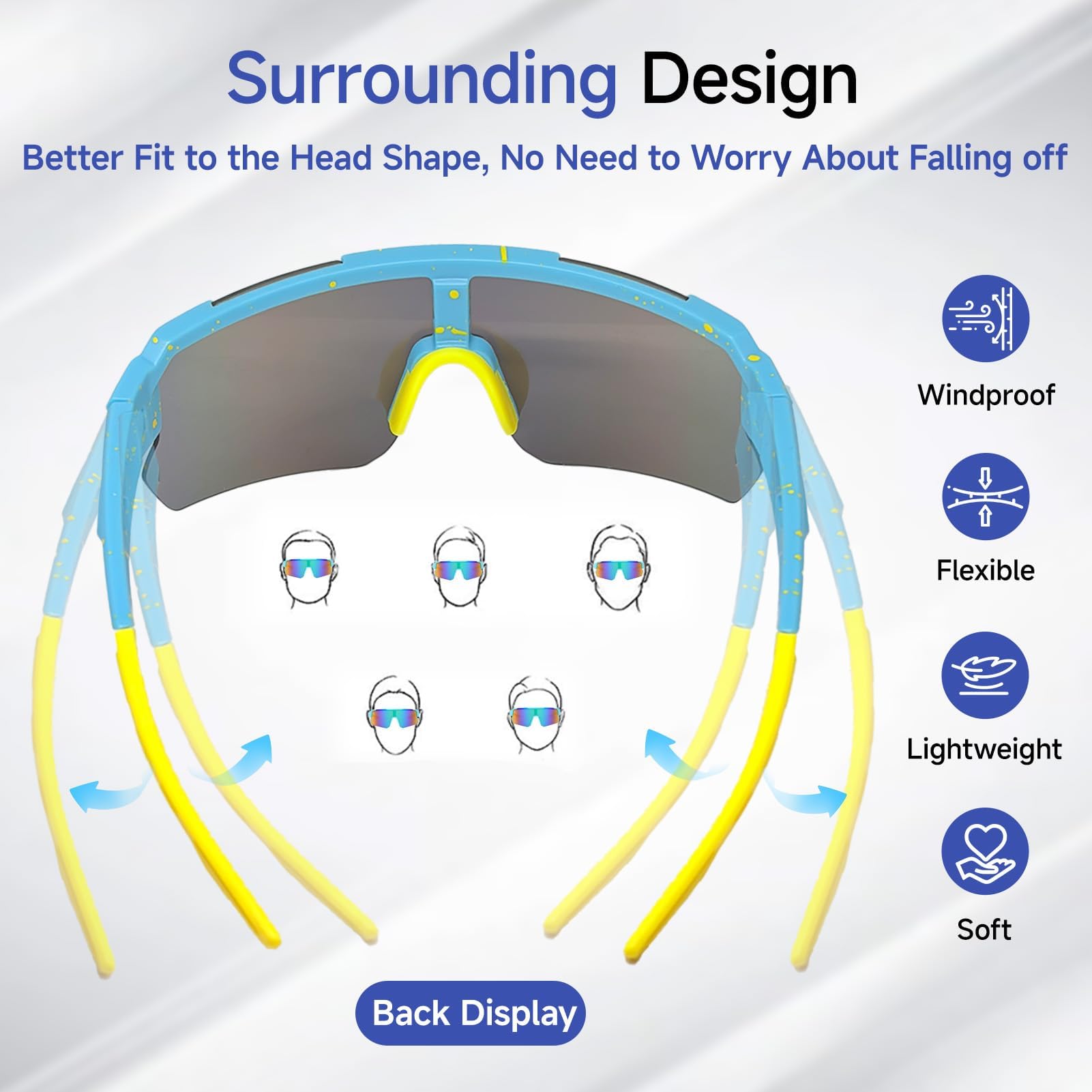 Aivane 2 PCS Lunette de Soleil Sport Polarisée, Lunettes de Vélo pour Hommes & Femmes, Lunette De Vitesse pour Cyclisme, Ski, Moto, Course à Pied, Pêche, Baseball, Beach-Volley, UV400 Protection