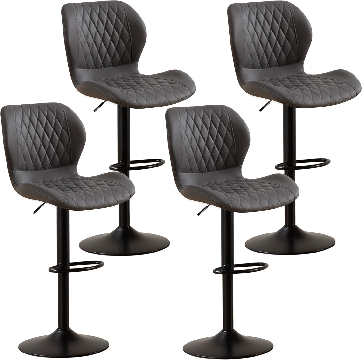 Juego de 4 taburetes de bar, modernos taburetes giratorios de altura de mostrador para sillas de isla de cocina, taburetes de bar de tela ajustables