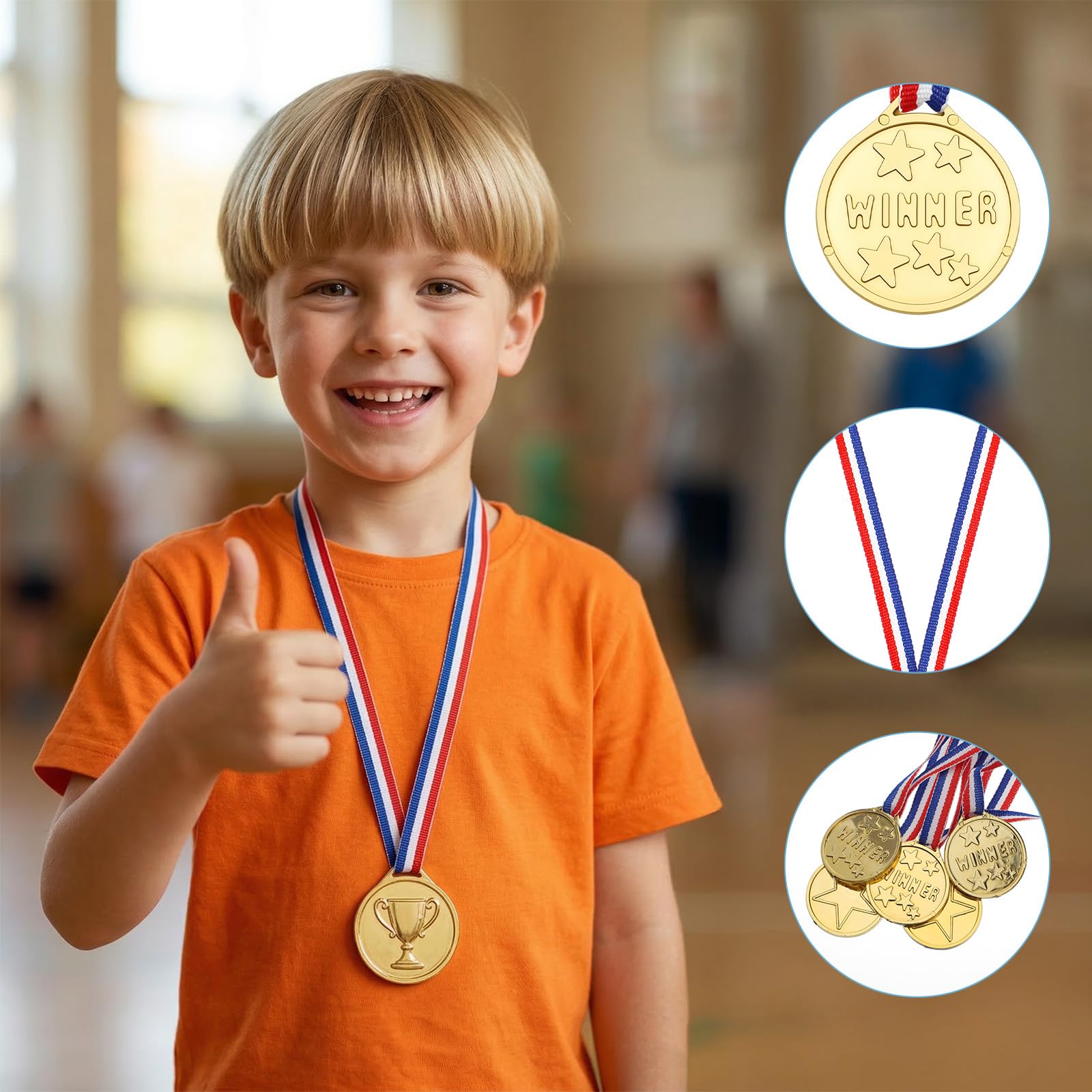 Złote medale dla dzieci, 30 szt. złotych medali za nagrody, plastikowe medale zwycięzcy, medale sportowe, nagrody w klasie dla nauczycieli, wydarzenia sportowe, zawody szkolne i gry rodzinne