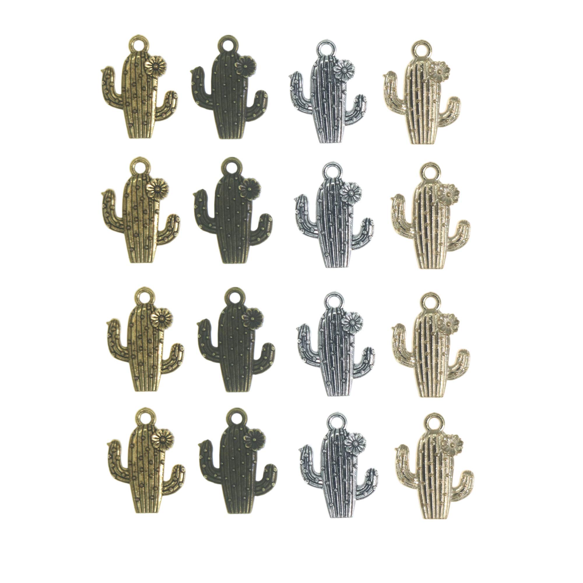 MANLOUFUSHI 40 Pieces Mix Color Metal Zinc Alloy Cactus Charms Fit Jewelry Medical Plant Pendant Charms Makings