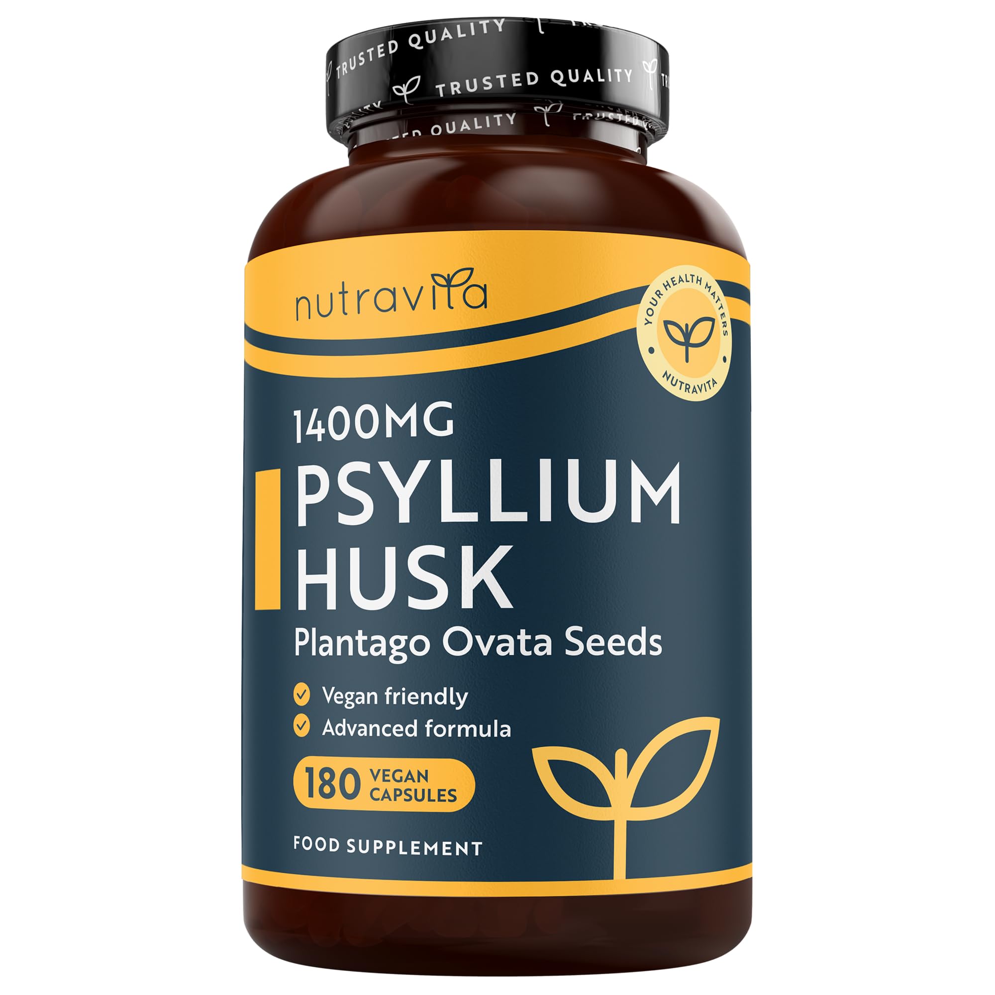 Nutravita Psyllium Husks Fibre Supplement – 1400mg per Serving – Naturally High in Soluble Fibre – 180 Vegan Capsules – Supports Daily Rhythm – 100% Pure Plantago Ovata Plant Seeds – Made in The UK