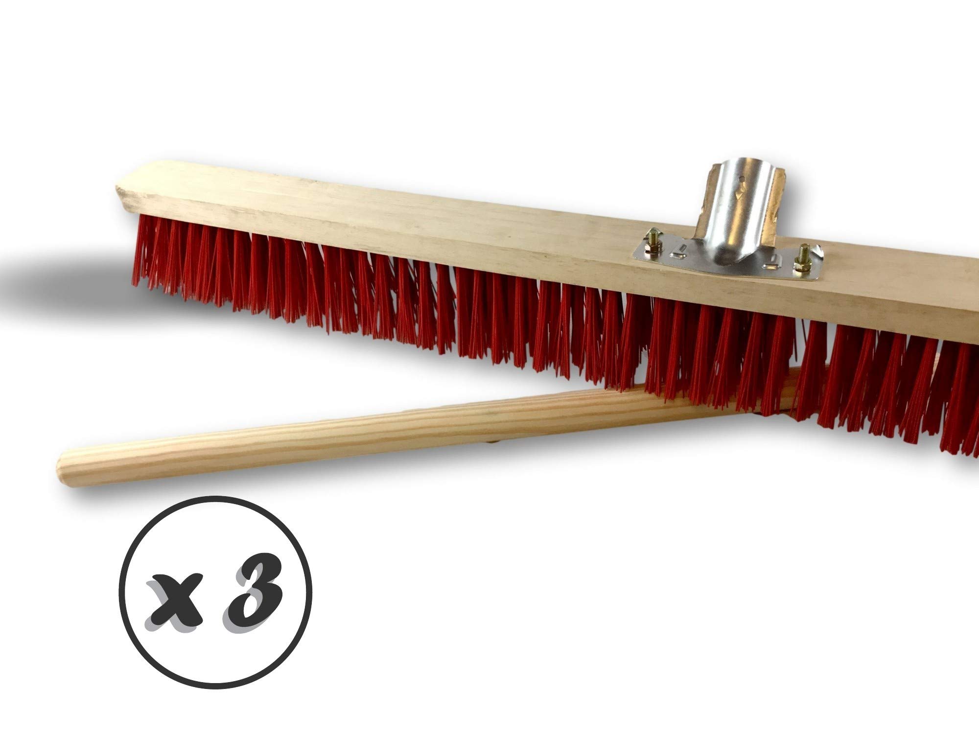 Miotła warsztatowa typu kantonier | Zestaw 3 | Track Outdoor | Długość 100 cm | Wypełnienie szczotką PVC czerwoną | Drewniana podeszwa | Metalowe gniazdo Ø 28 mm | Z uchwytem | Kibros 2390BMx3