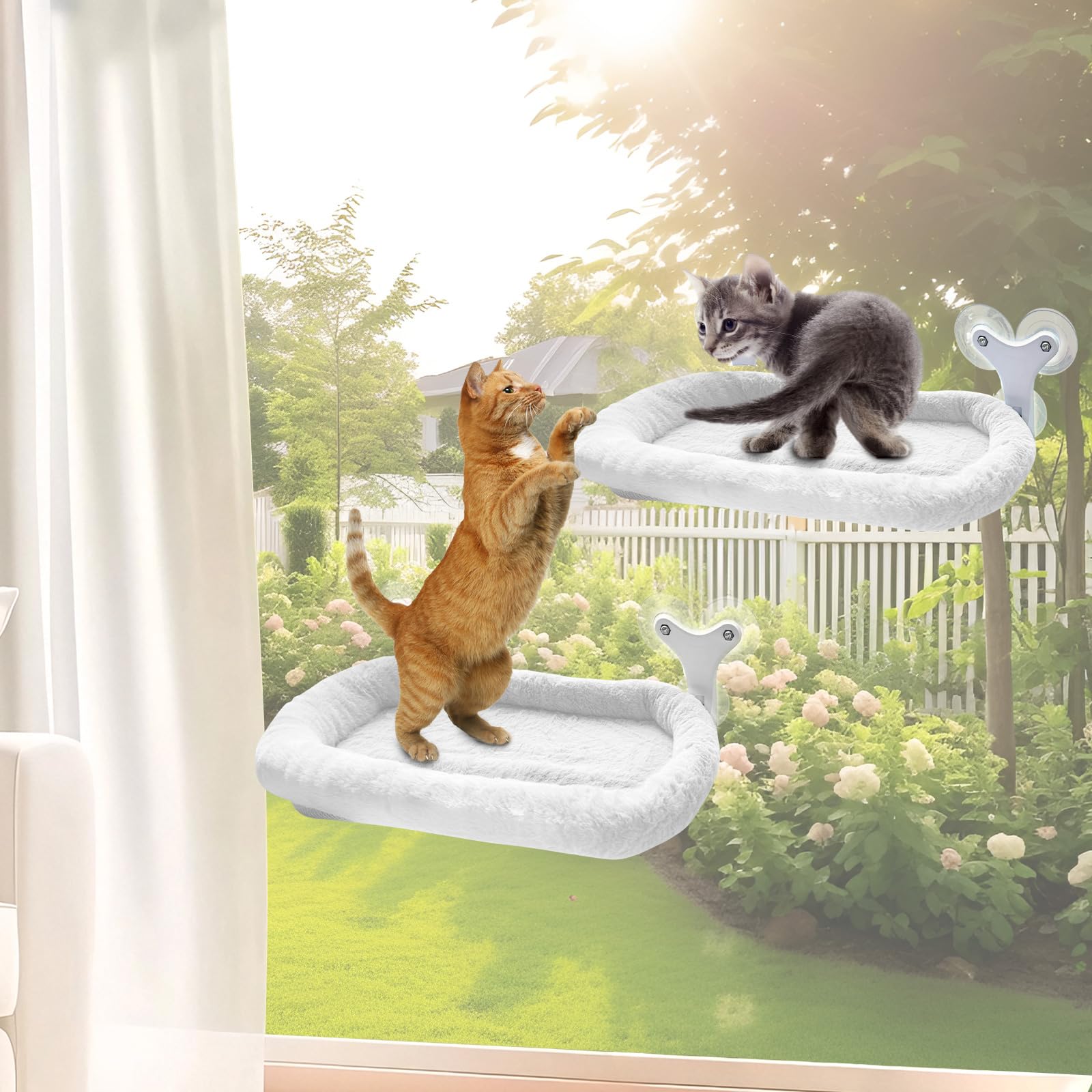 Katzenbett Fensterbank & Katzen Fensterliege mit 6 Saugnäpfen, Klappbare Katzenhängematte bis 18kg - Flauschig & Atmungsaktiv für Sonnenbad