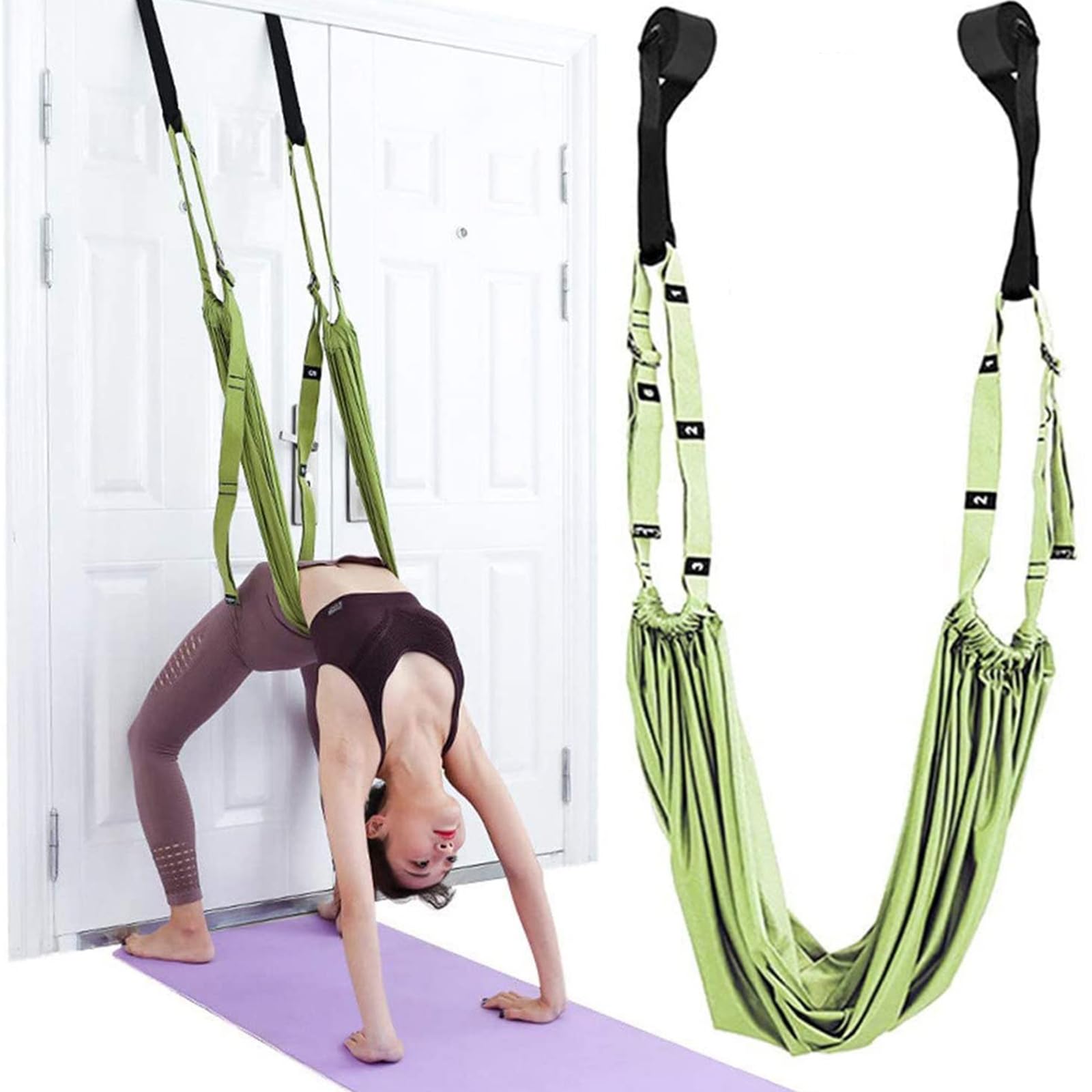 Yoga Stretching Strap, Adjustable Height Leg Stretcher, Waist Back Stretch Band Aerial Yoga, Anti-Gravity Inversion Exercises Door Flexibility Tensile Trainer for Rehab Pilates Dance Splits