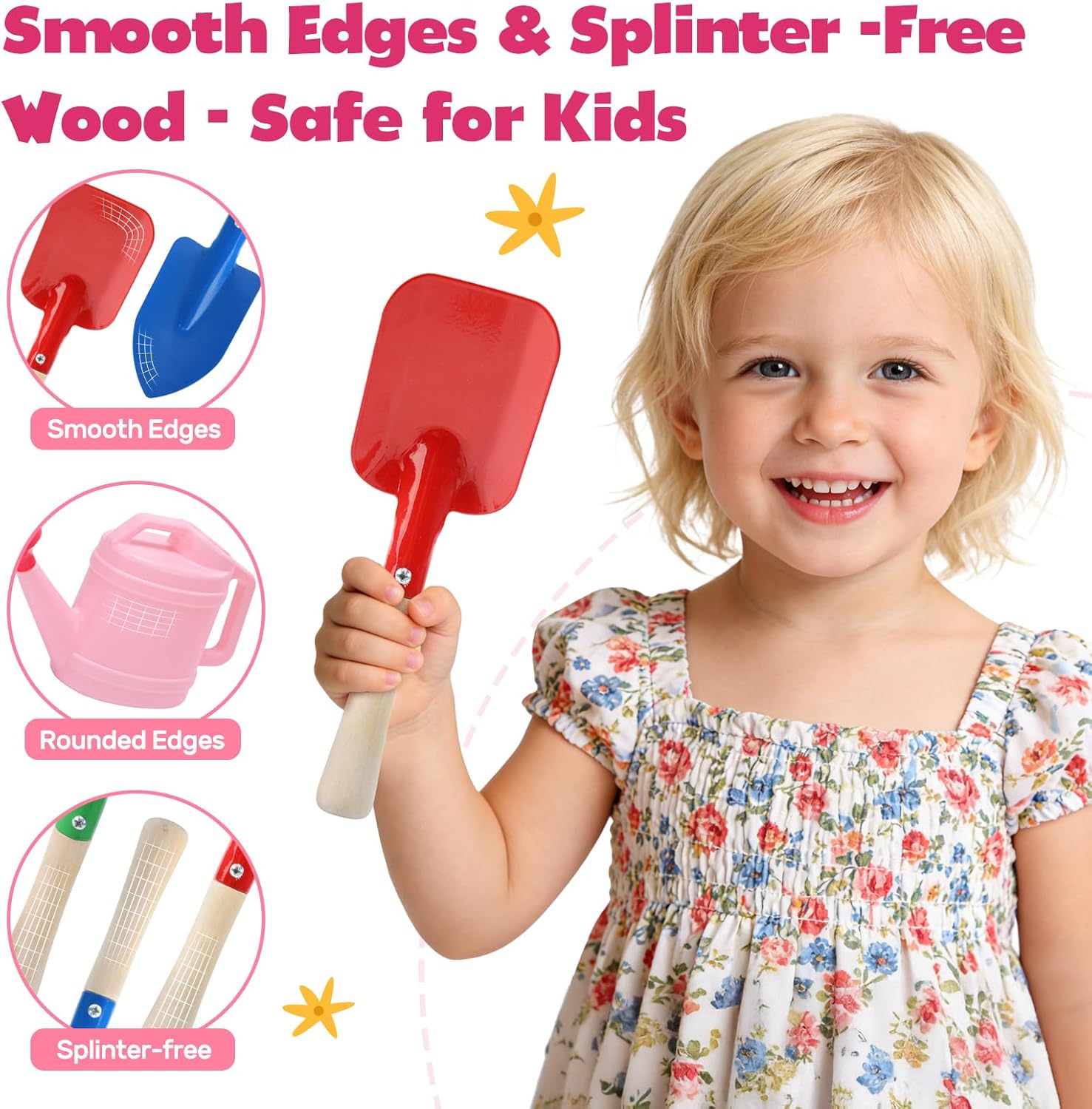 CUTE STONE Kids Gardening Tool Set, Pink Wheelbarrow with Garden Toys with Watering Can, Gloves, Hand Rake, Shovel, Trowel, Outdoor/Indoor Pretend Play Toys for Toddlers Boys Girls Age 3+